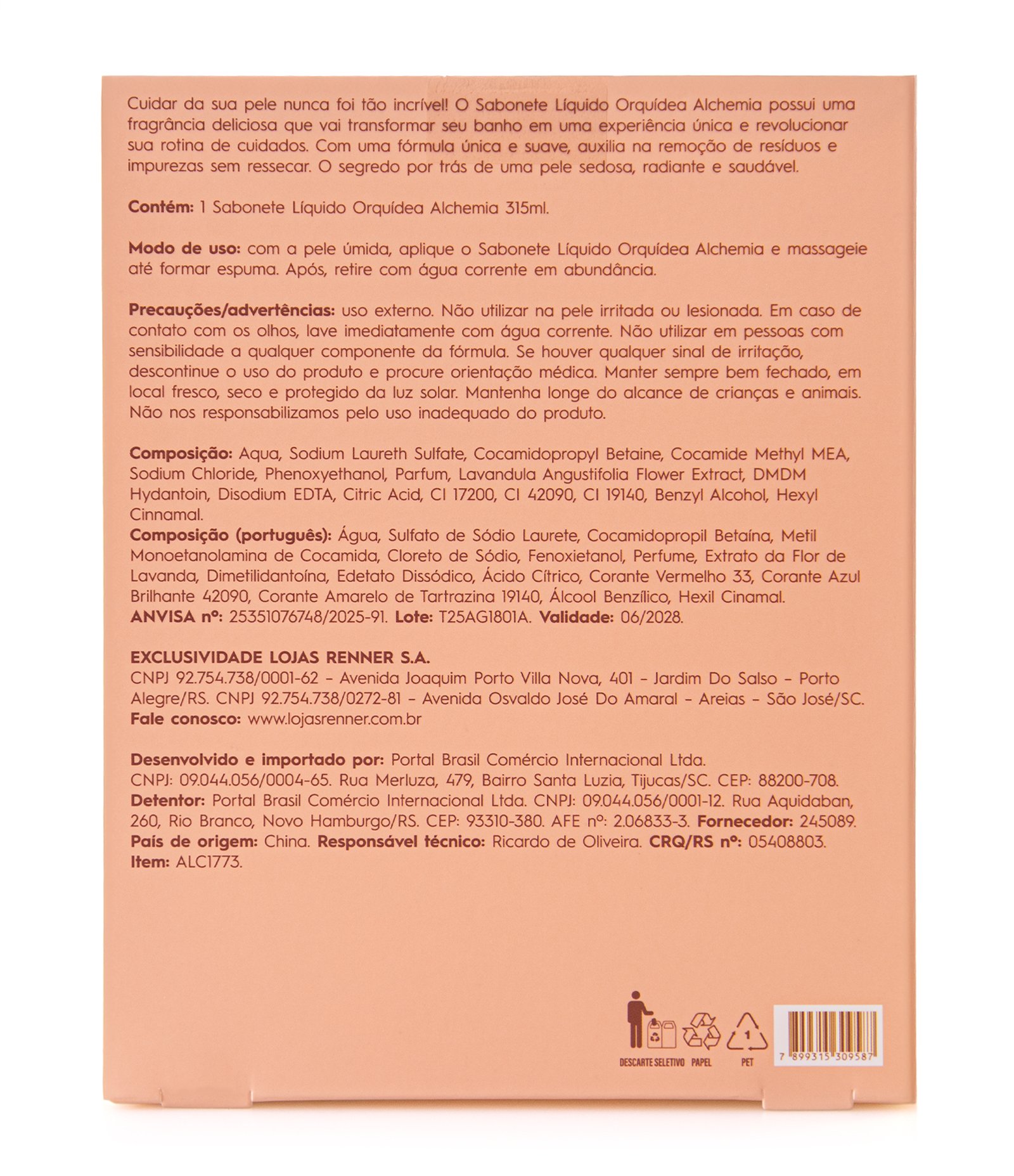 Sabonete Líquido Presente Orquídea Alchemia 315ml 3