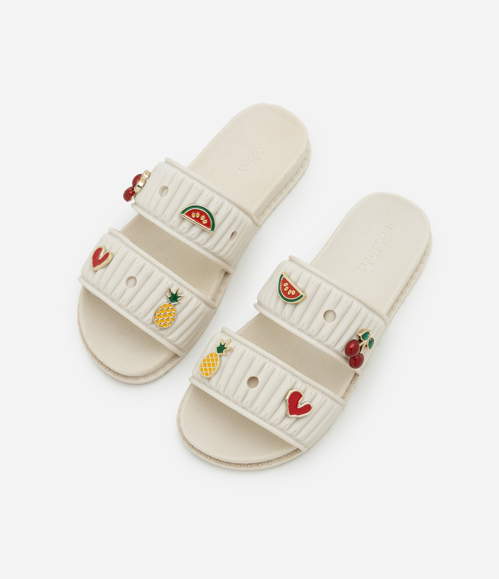 Chinelo Infantil Slide em PU com Cerejinhas Molekinha - Tam 26 ao 36 Off White 6