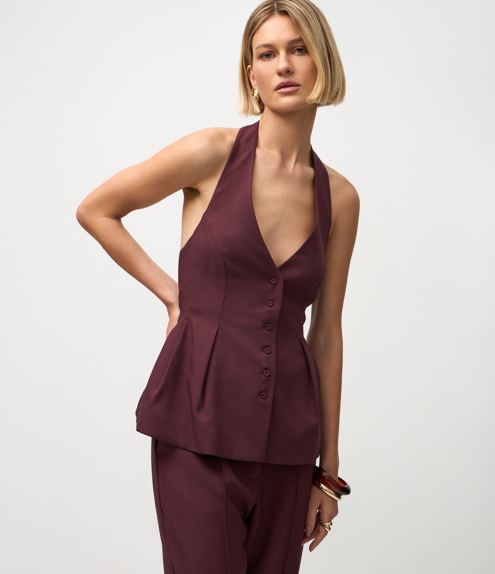 Blusa Frente Única em Crepe com Pregas Frontais Vermelho 1