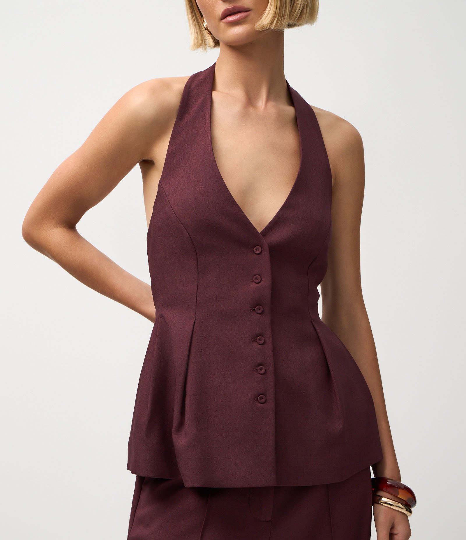 Blusa Frente Única em Crepe com Pregas Frontais Vermelho 4