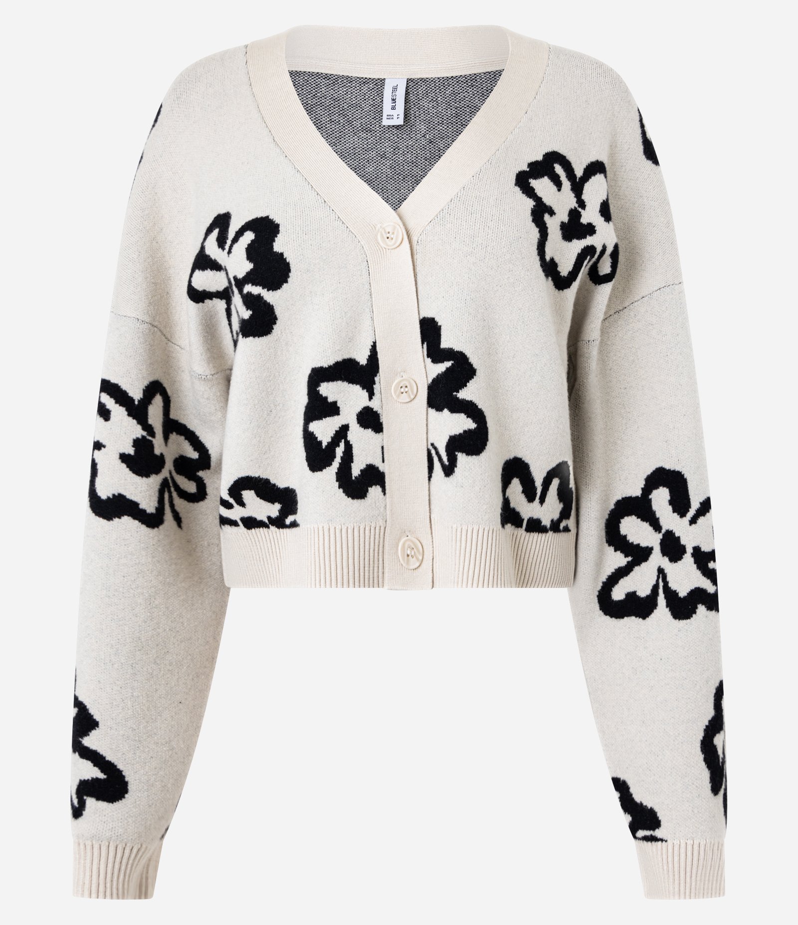 Cardigan em Jacquard com Botões e Flores Bege Claro 4