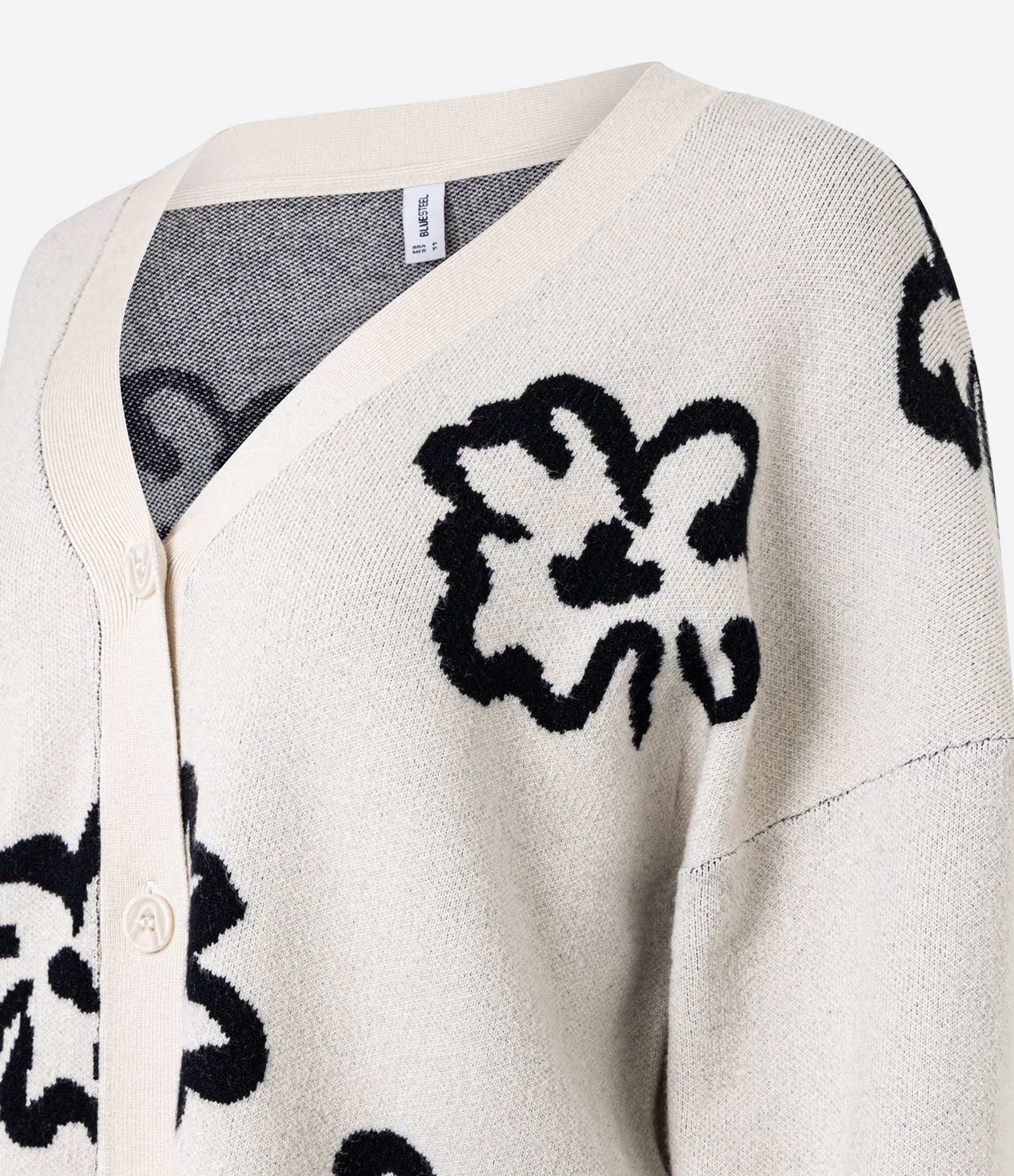 Cardigan em Jacquard com Botões e Flores Bege Claro 5