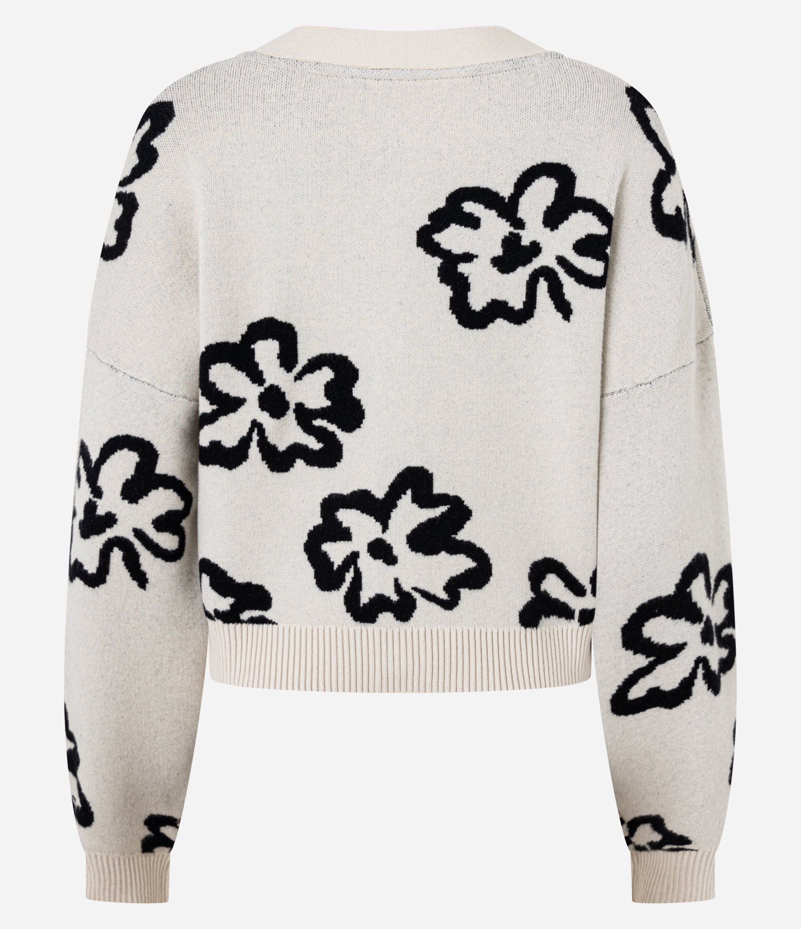 Cardigan em Jacquard com Botões e Flores Bege Claro 6