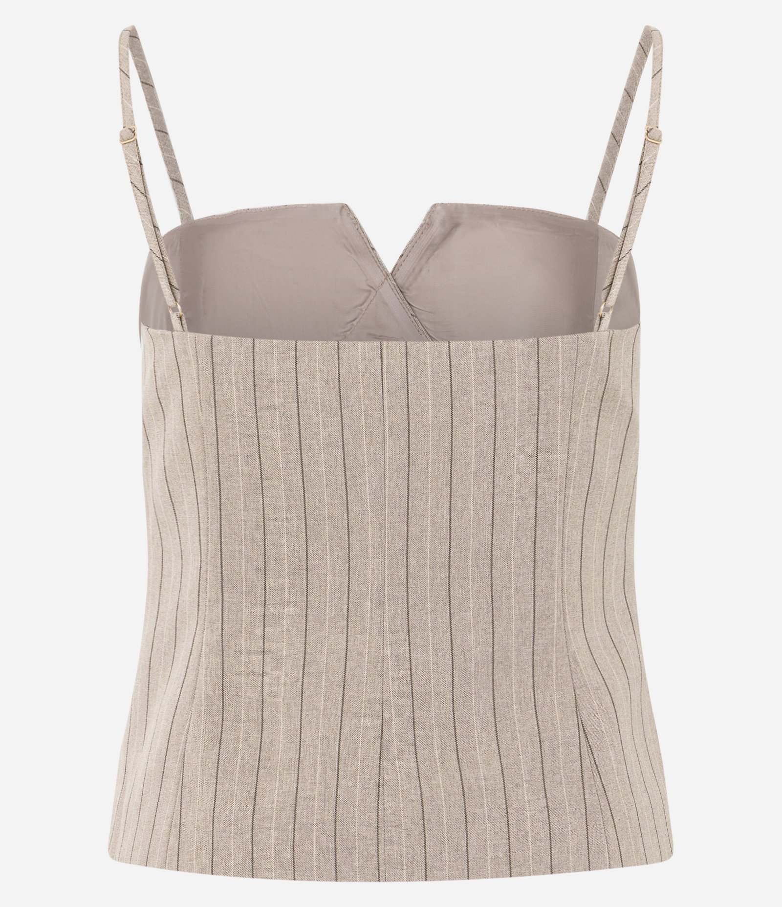 Blusa com Alça Fina em Alfaiataria e Estampa Listrada Bege 5