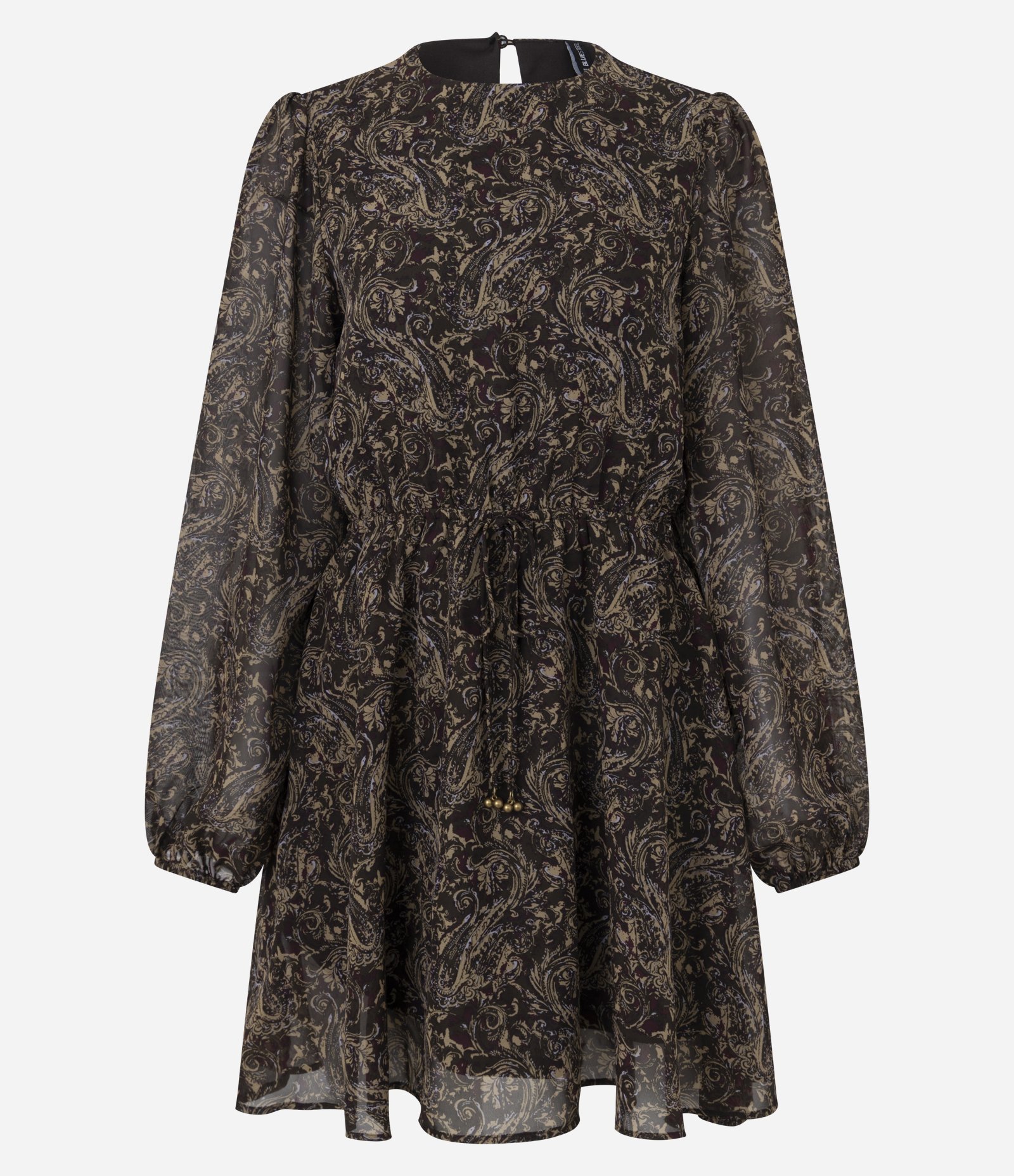 Vestido Curto em Chiffon com Manga Longa Ajustada Marrom 1