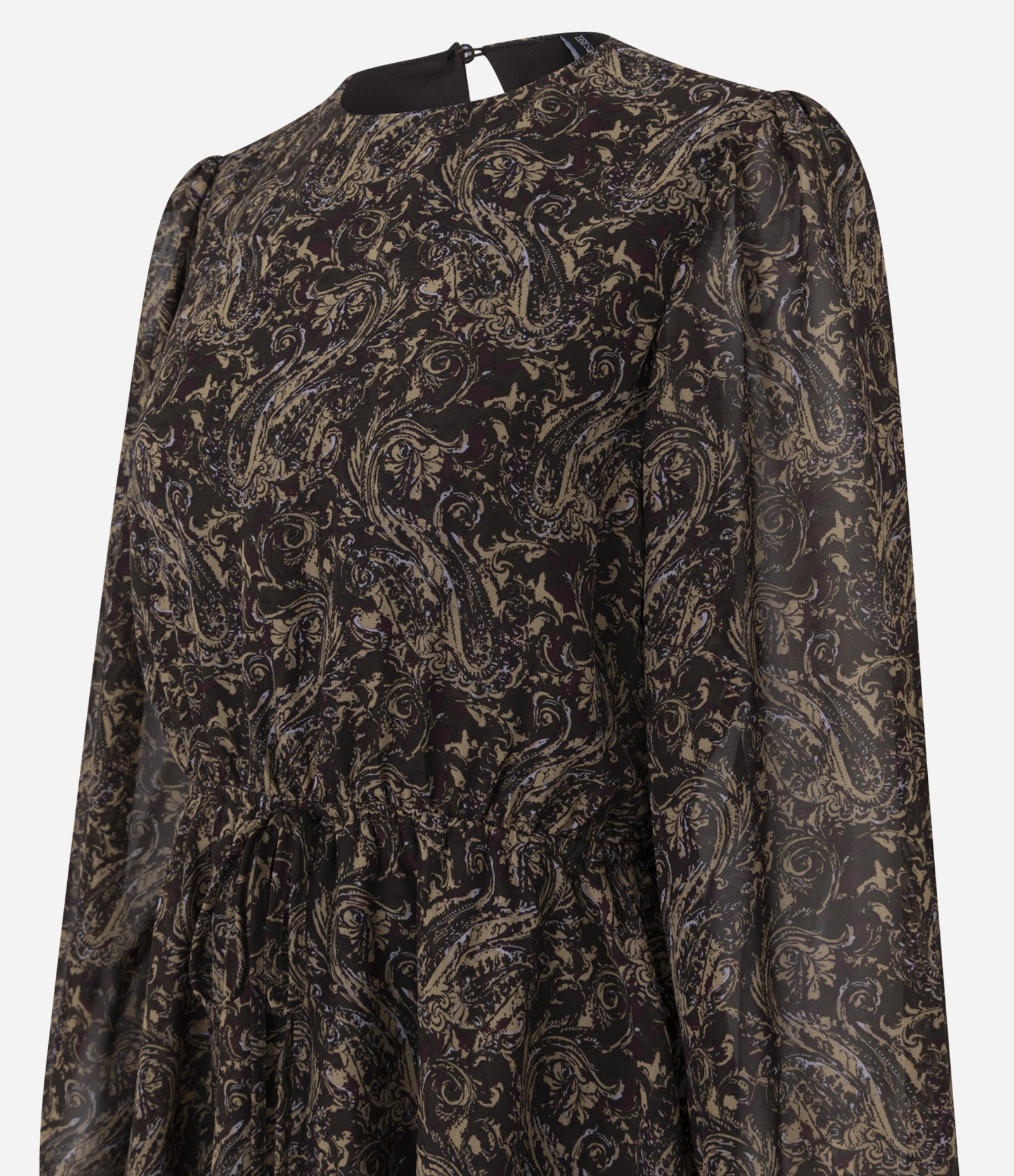 Vestido Curto em Chiffon com Manga Longa Ajustada Marrom 2