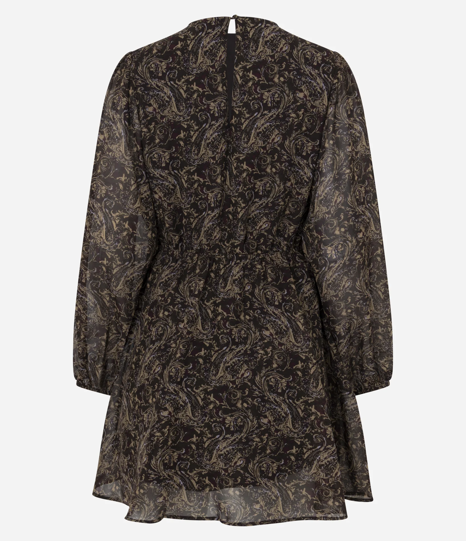 Vestido Curto em Chiffon com Manga Longa Ajustada Marrom 3