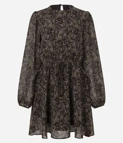 Vestido Curto em Chiffon com Manga Longa Ajustada