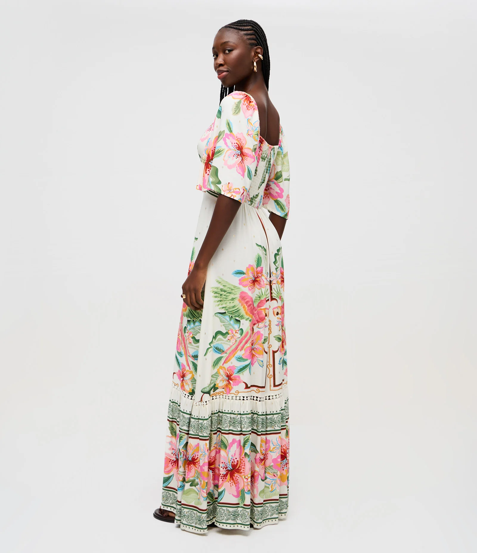 Vestido Long Midi com Manga Ampla Estampado Multicores 2