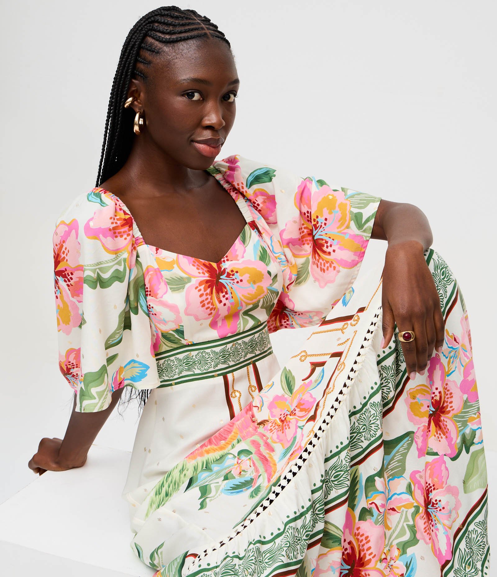 Vestido Long Midi com Manga Ampla Estampado Multicores 3