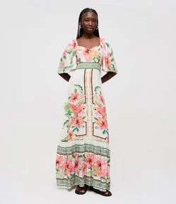 Vestido Long Midi com Manga Ampla Estampado