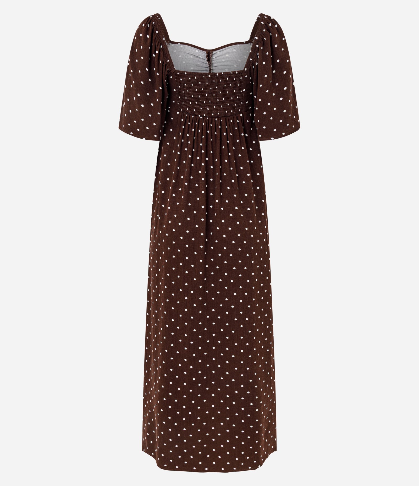 Vestido Longo em Viscose Poá e Manga Flare Marrom 2