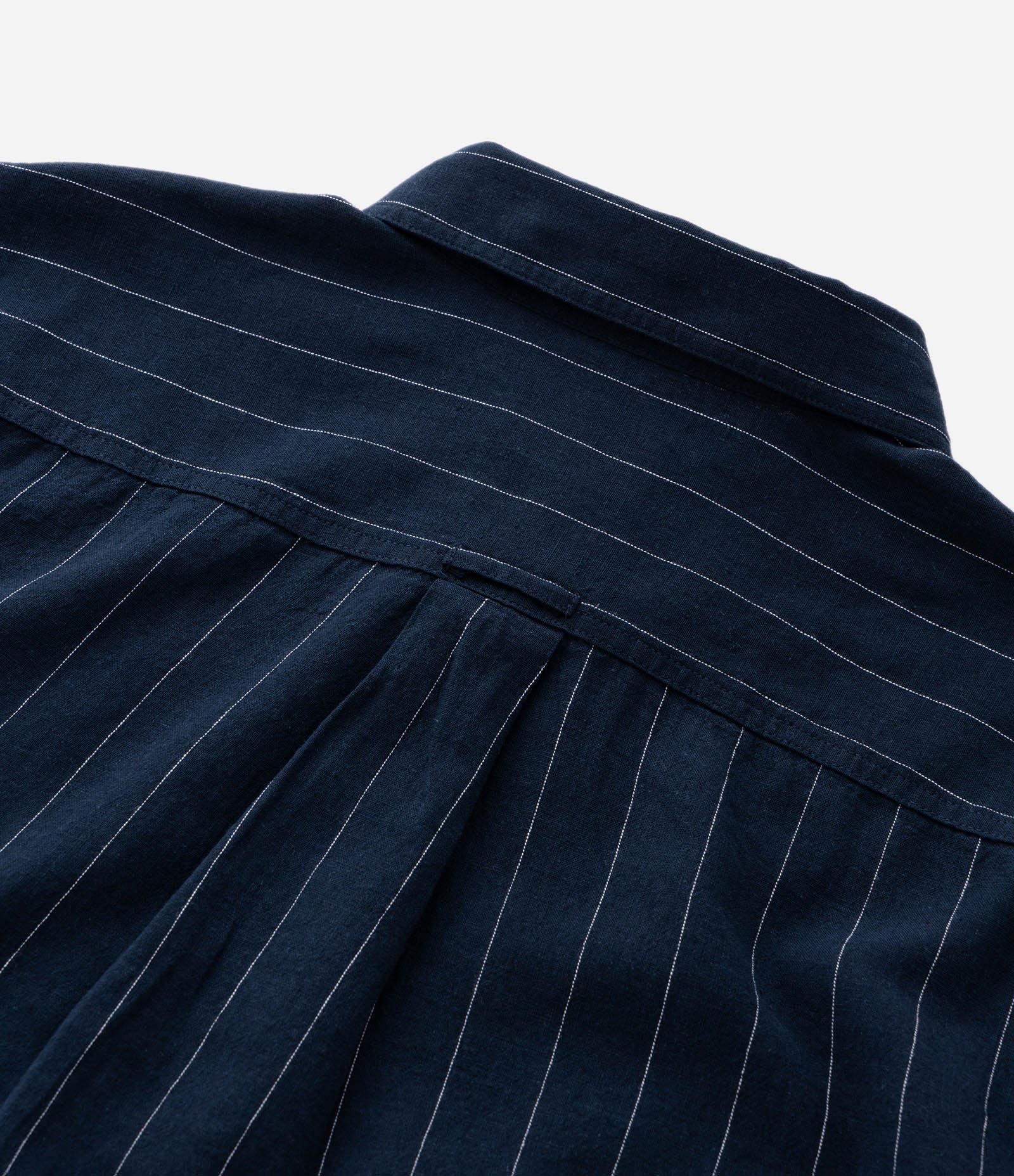 Camisa Manga Curta em Linho Listrada Azul 4