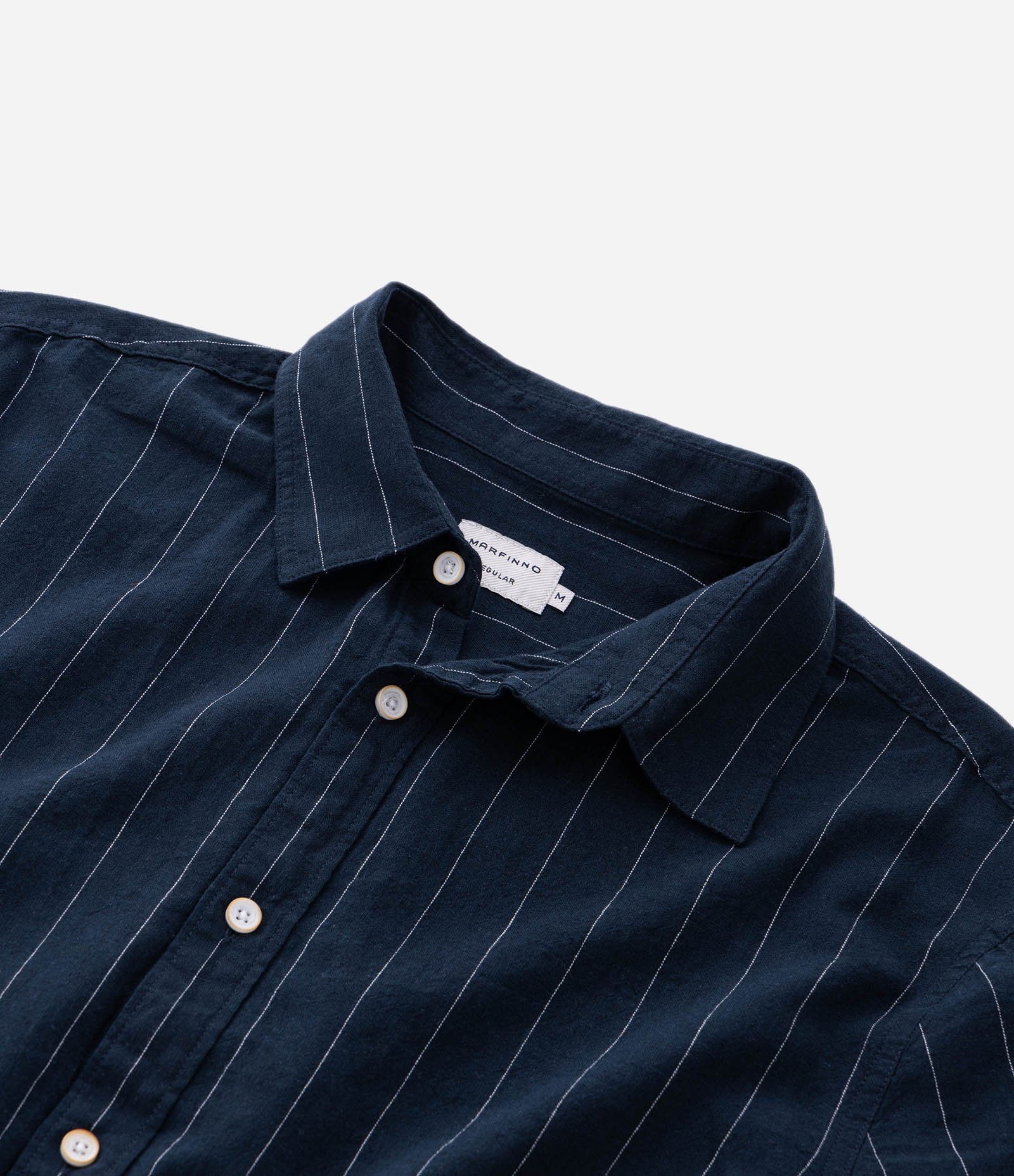 Camisa Manga Curta em Linho Listrada Azul 5