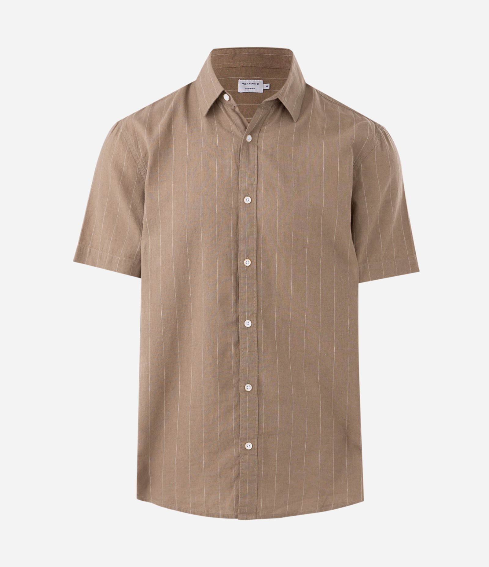 Camisa Manga Curta em Linho Listrada Marrom 1