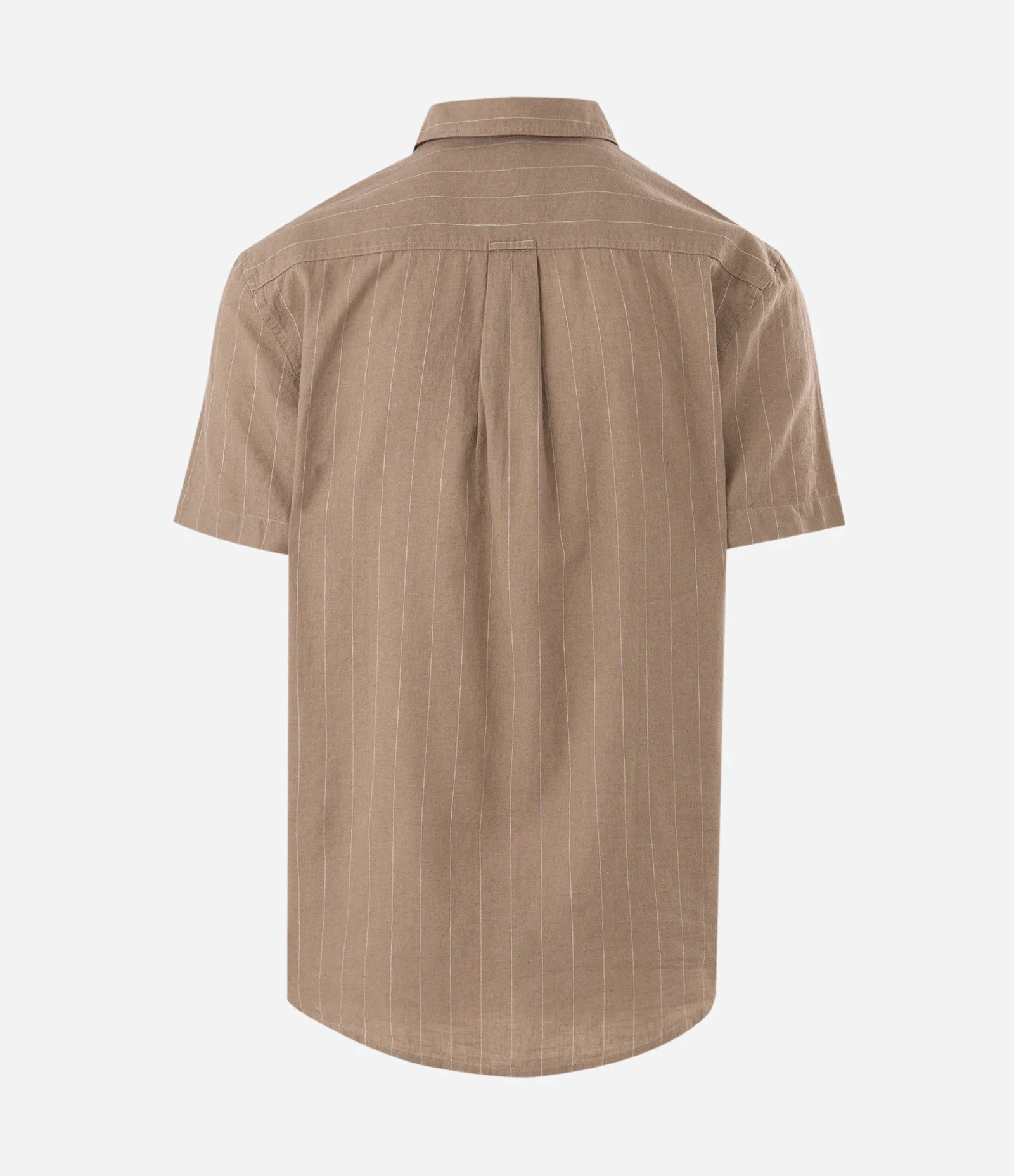 Camisa Manga Curta em Linho Listrada Marrom 2