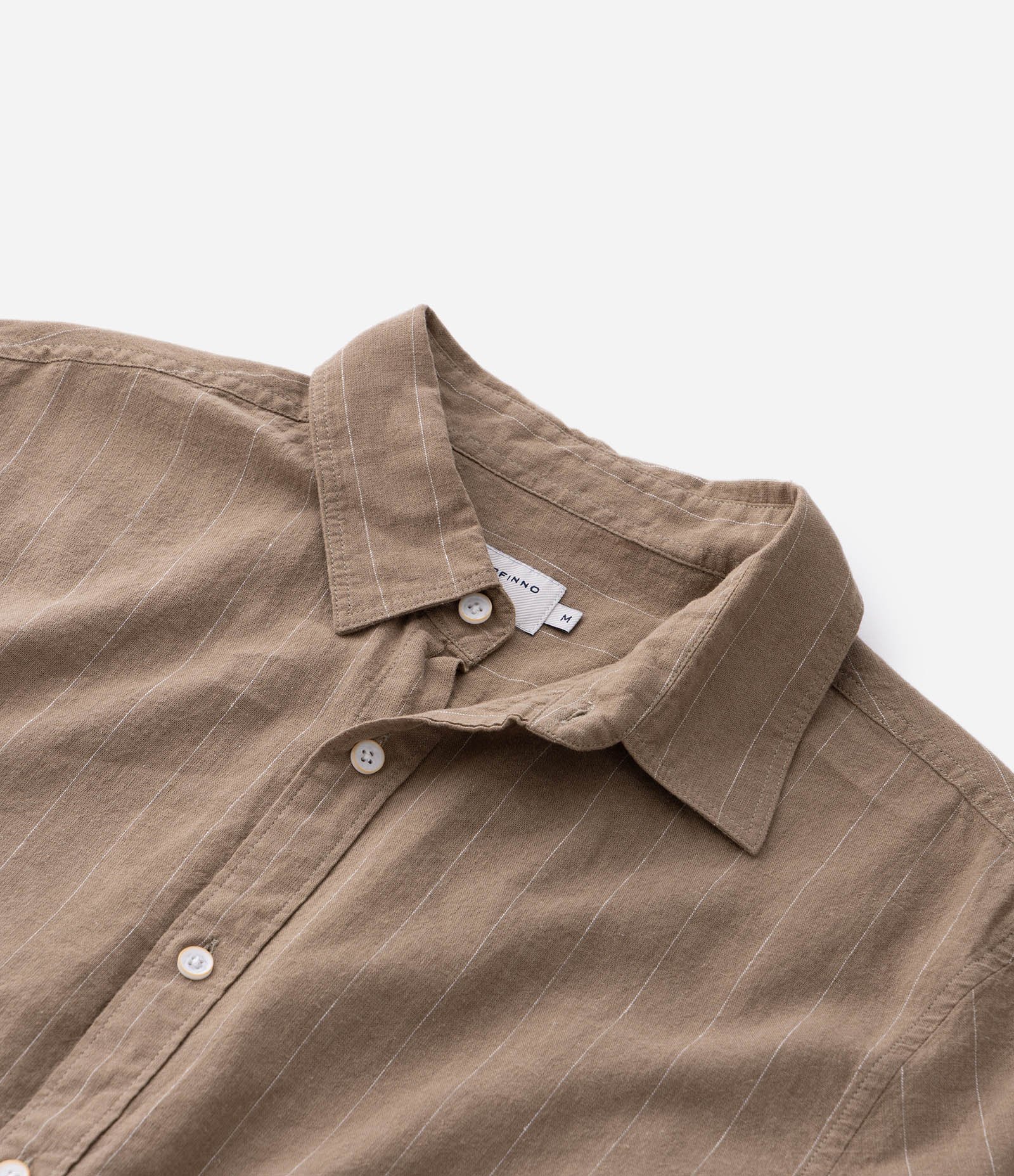 Camisa Manga Curta em Linho Listrada Marrom 4