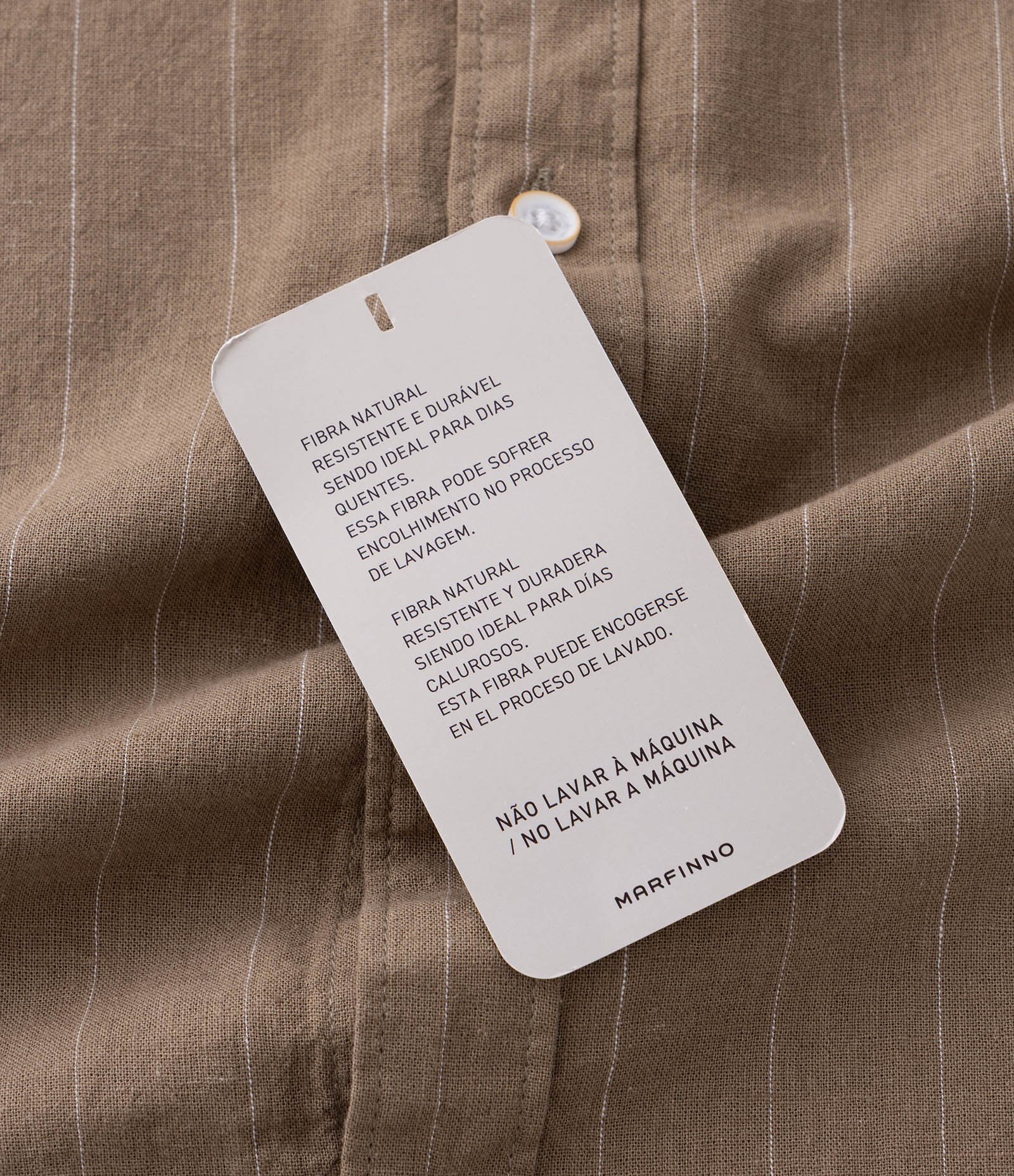 Camisa Manga Curta em Linho Listrada Marrom 5