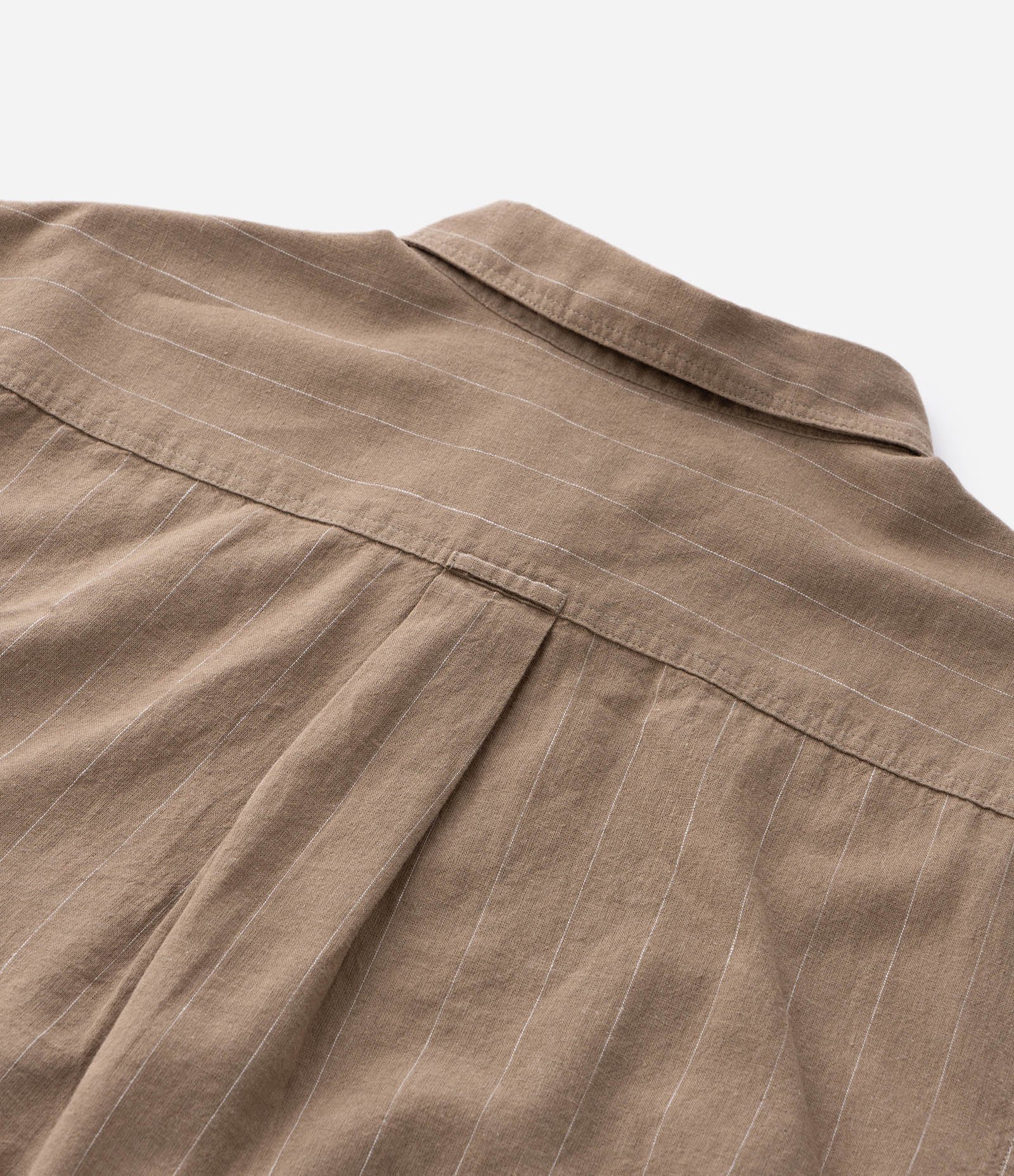 Camisa Manga Curta em Linho Listrada Marrom 6