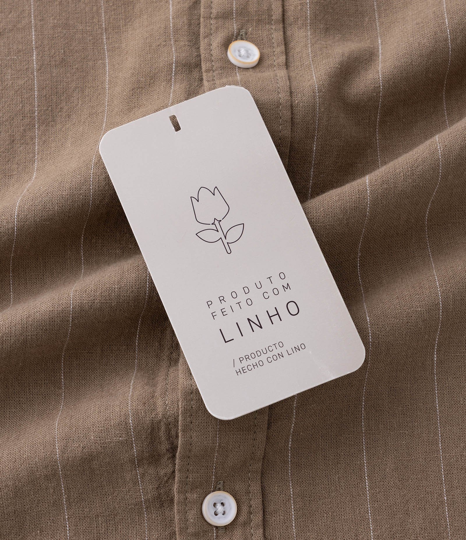 Camisa Manga Curta em Linho Listrada Marrom 7