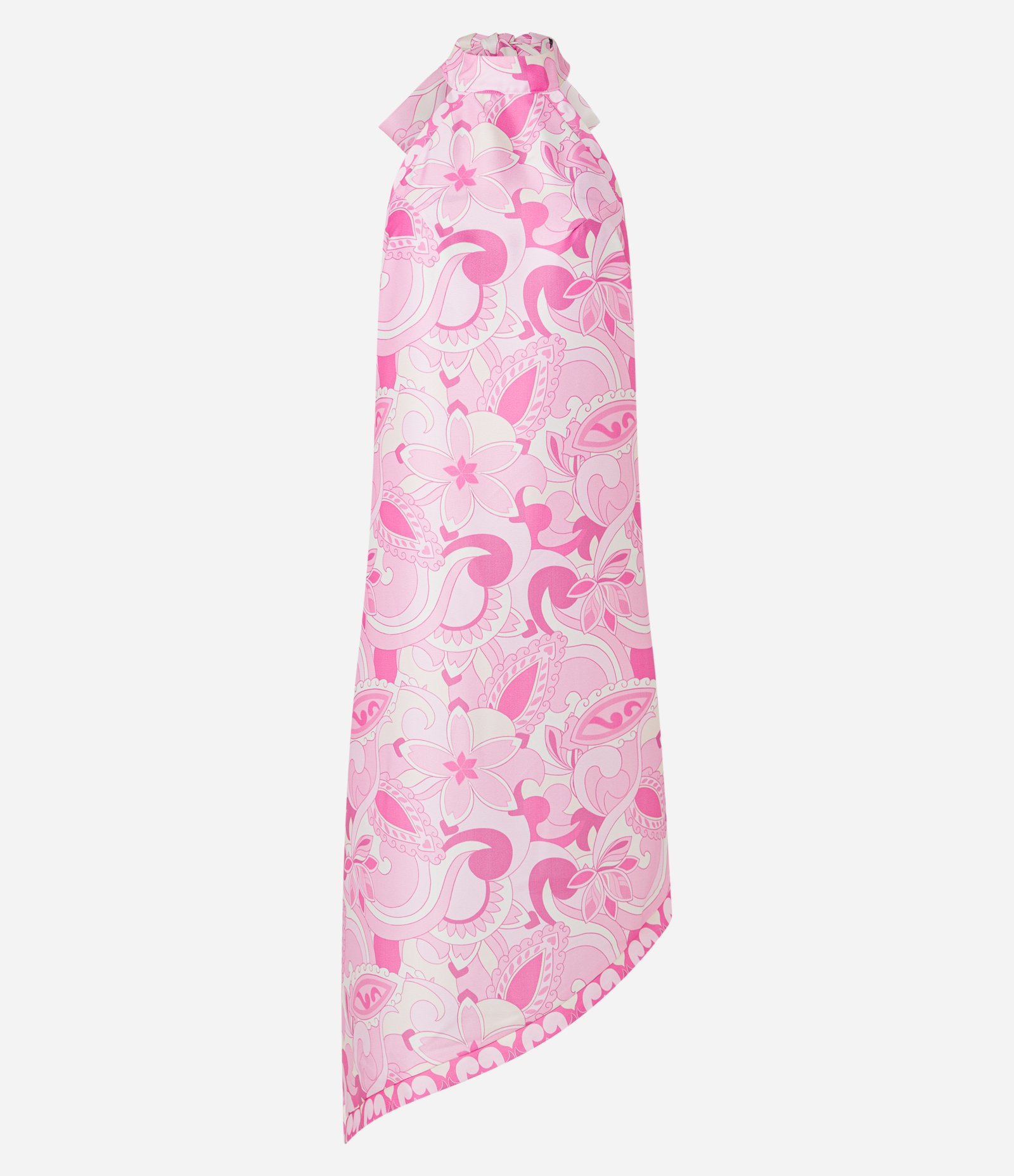 Vestido Midi Frente Única em Cetim com Estampa Floral Paisley Rosa/Branco 5