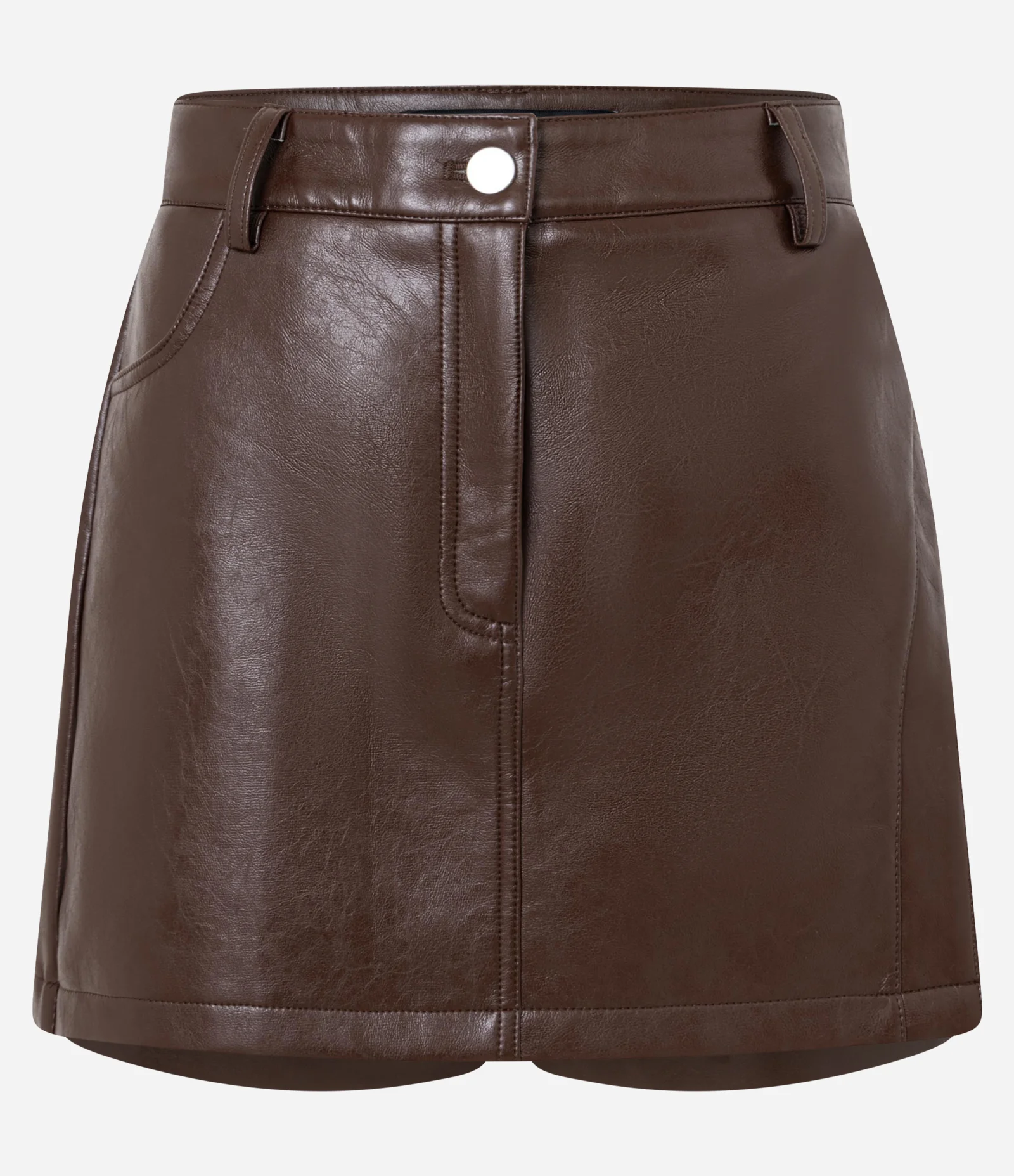 Short Saia em PU com Bolsos Marrom 1