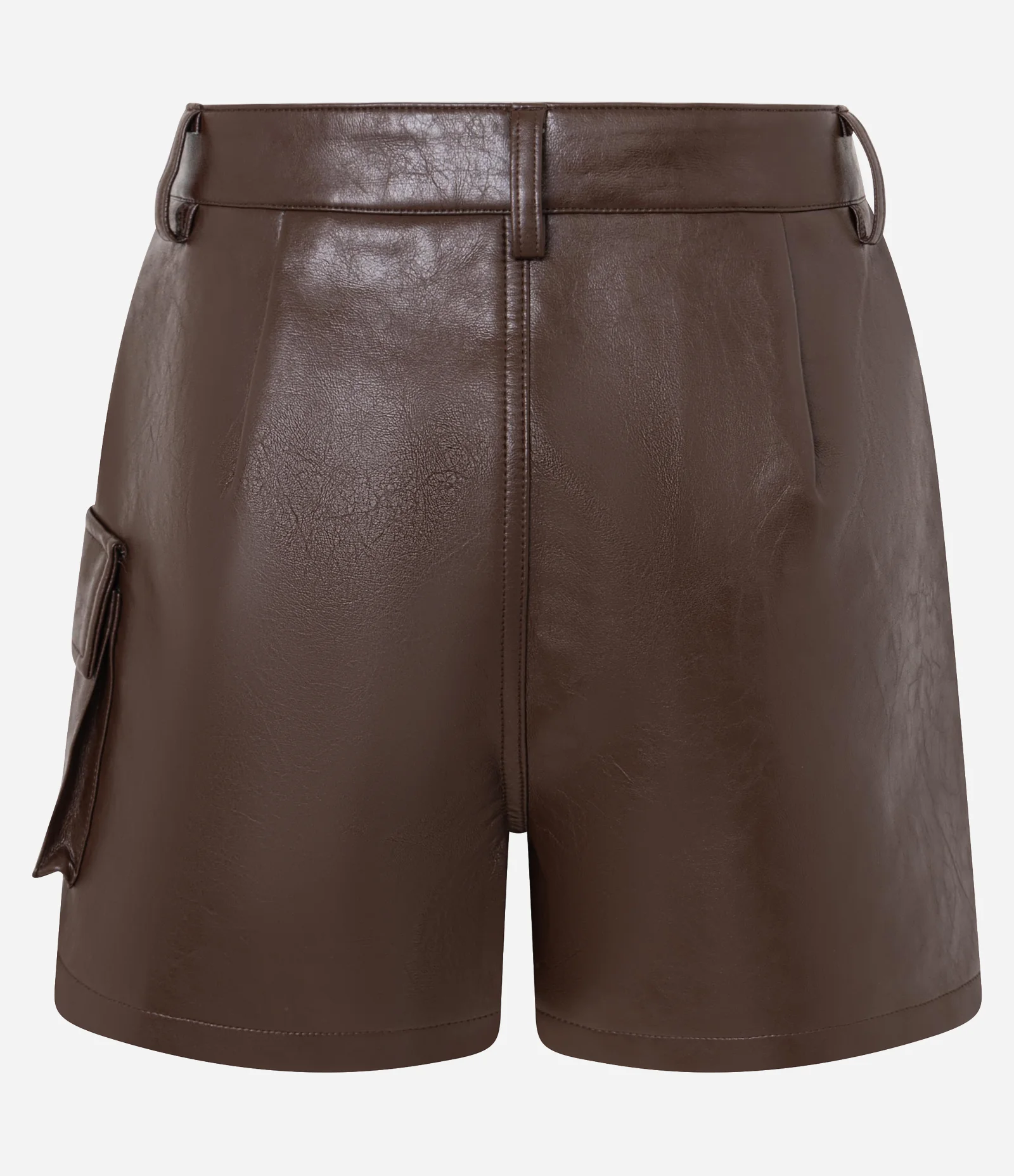 Short Saia em PU com Bolsos Marrom 2