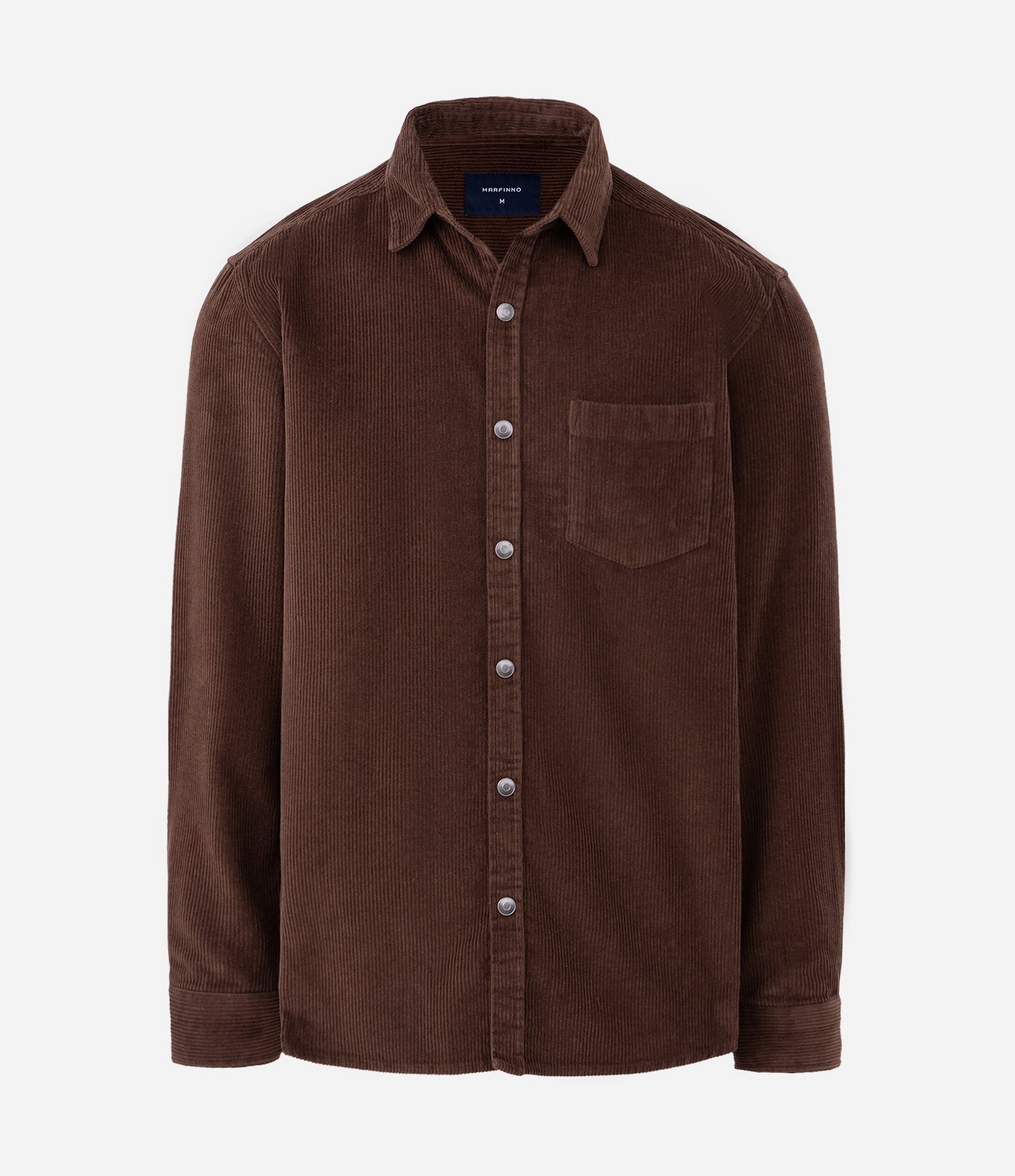 Camisa em Veludo com Bolso no Peito e Abotoamento Marrom Escuro 5