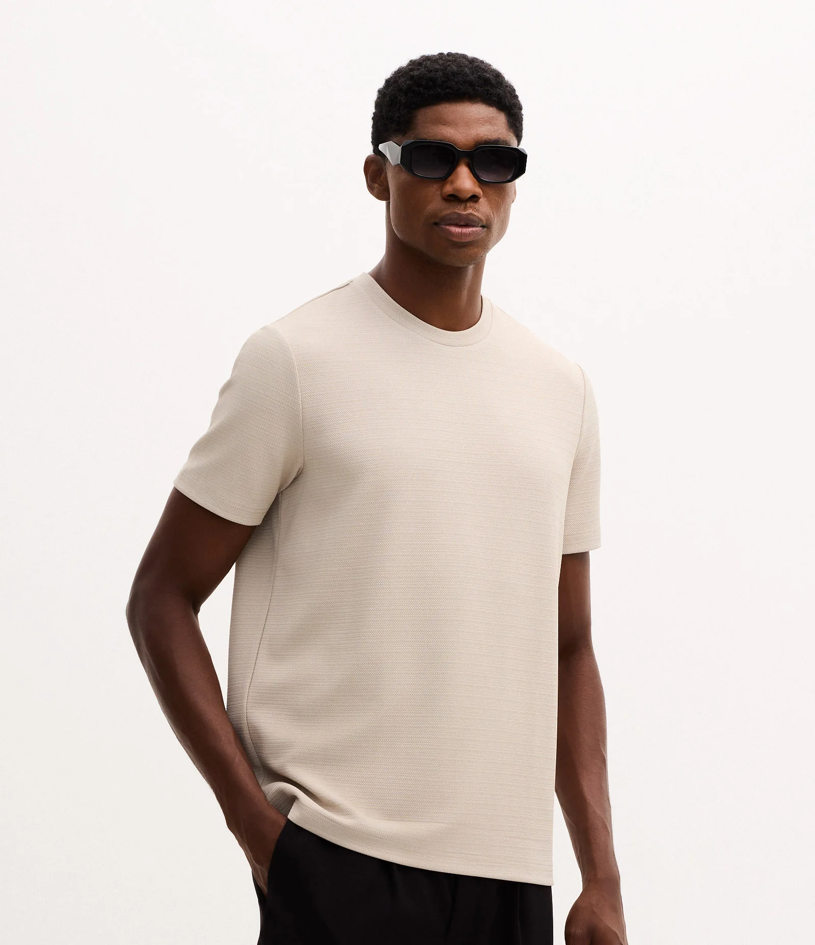 Camiseta Slim com Textura Bege 1