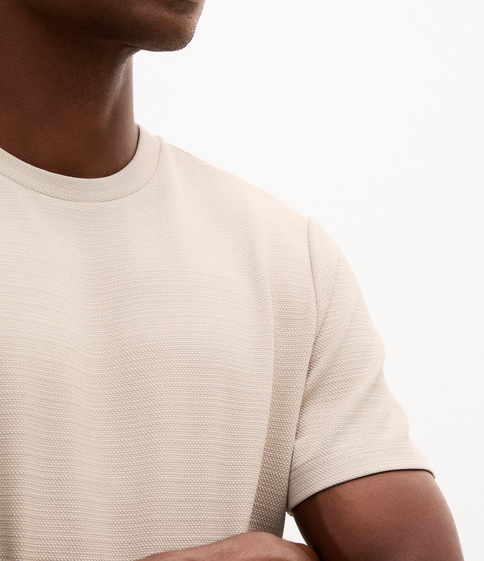 Camiseta Slim com Textura Bege 3
