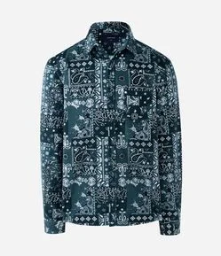 Camisa em Veludo com Botões e Estampa Paisley