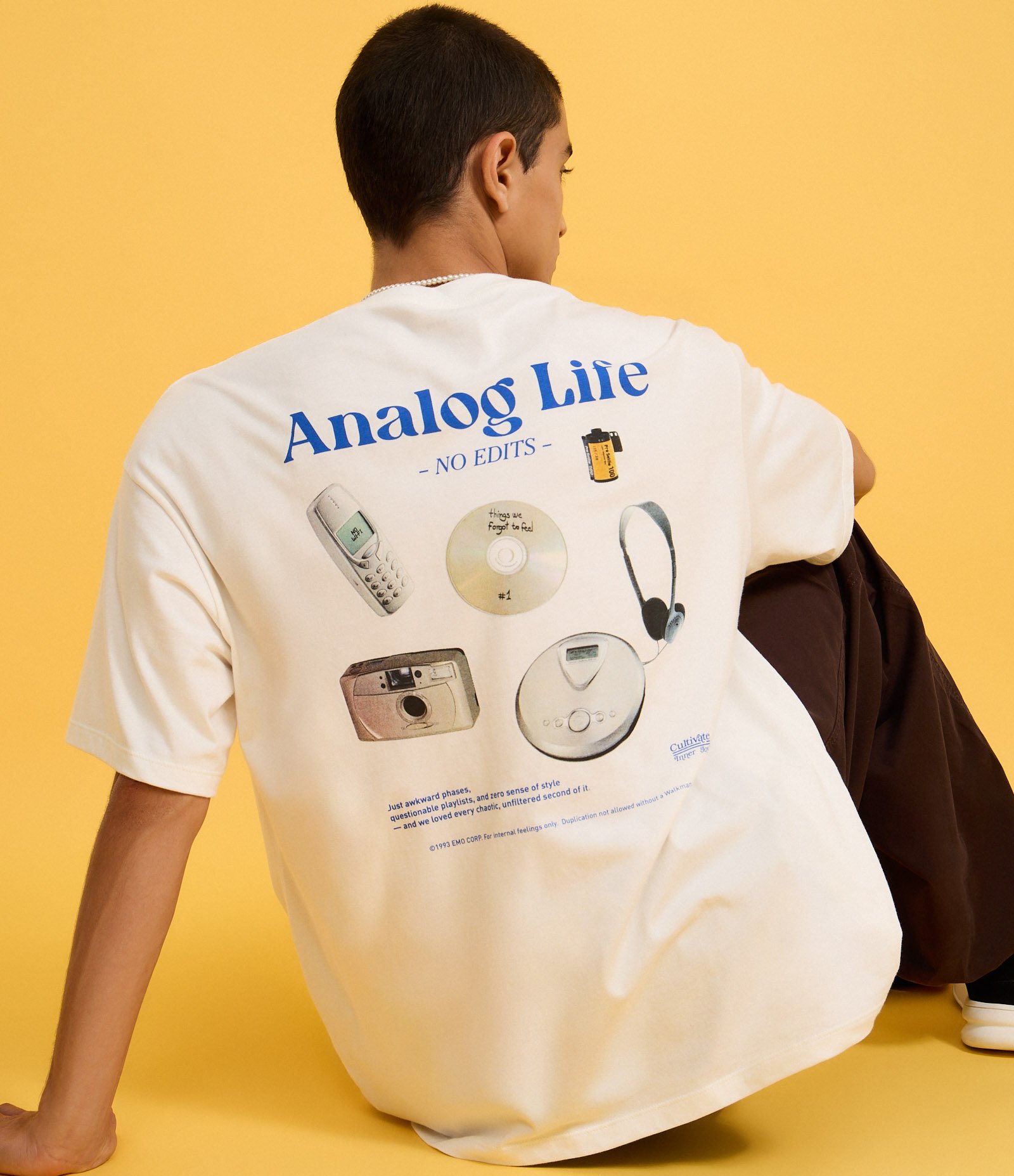 Camiseta Oversized em Algodão com Estampa e Lettering Analog Life Bege 3