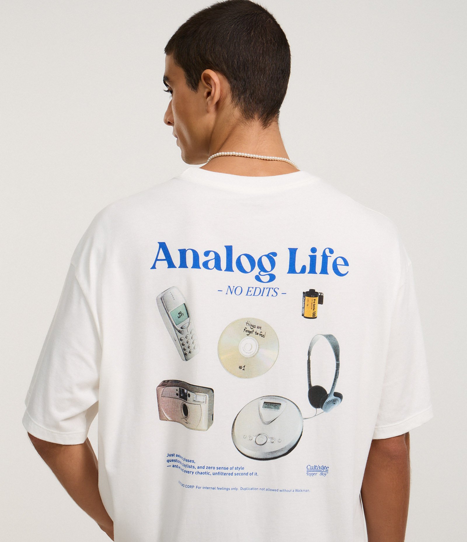 Camiseta Oversized em Algodão com Estampa e Lettering Analog Life Bege 5