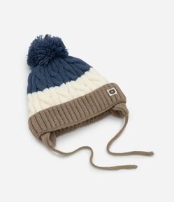 Touca Infantil em Tricô com Estampa Listrada - Tam 0 a 12 Meses