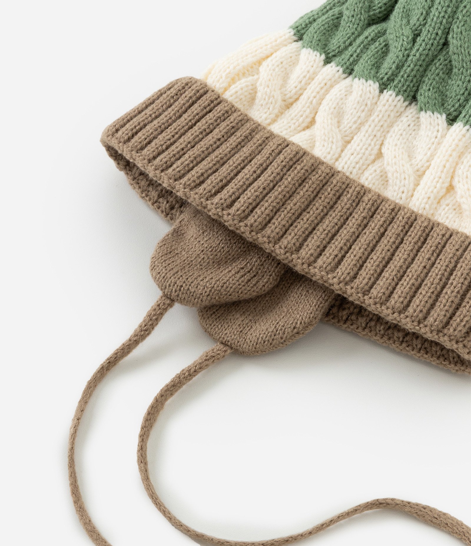 Touca Infantil em Efeito Tricô com Listras e Pompom – Tam 0 a 12 Meses Verde/Off White/Marrom 3