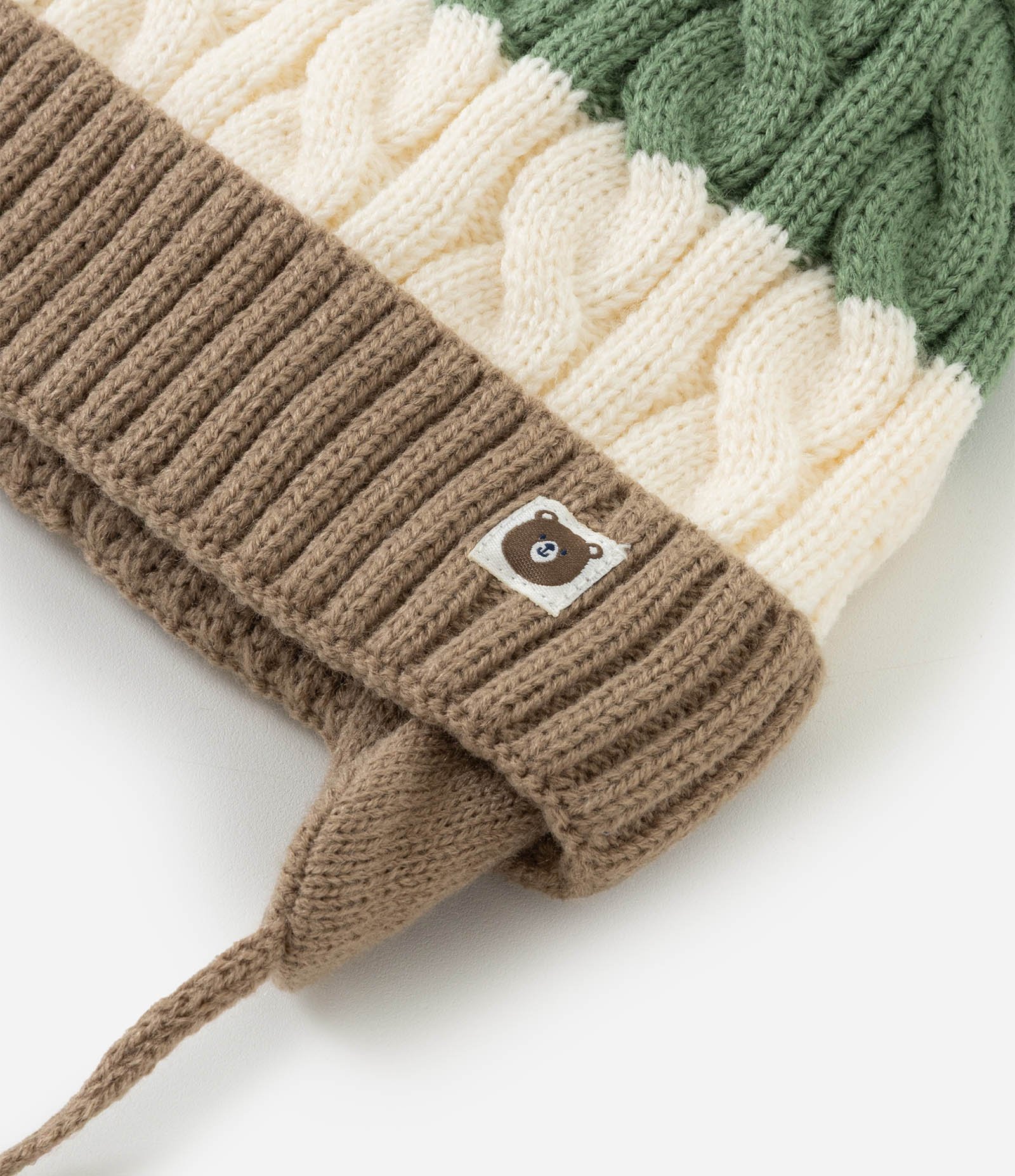 Touca Infantil em Efeito Tricô com Listras e Pompom – Tam 0 a 12 Meses Verde/Off White/Marrom 4