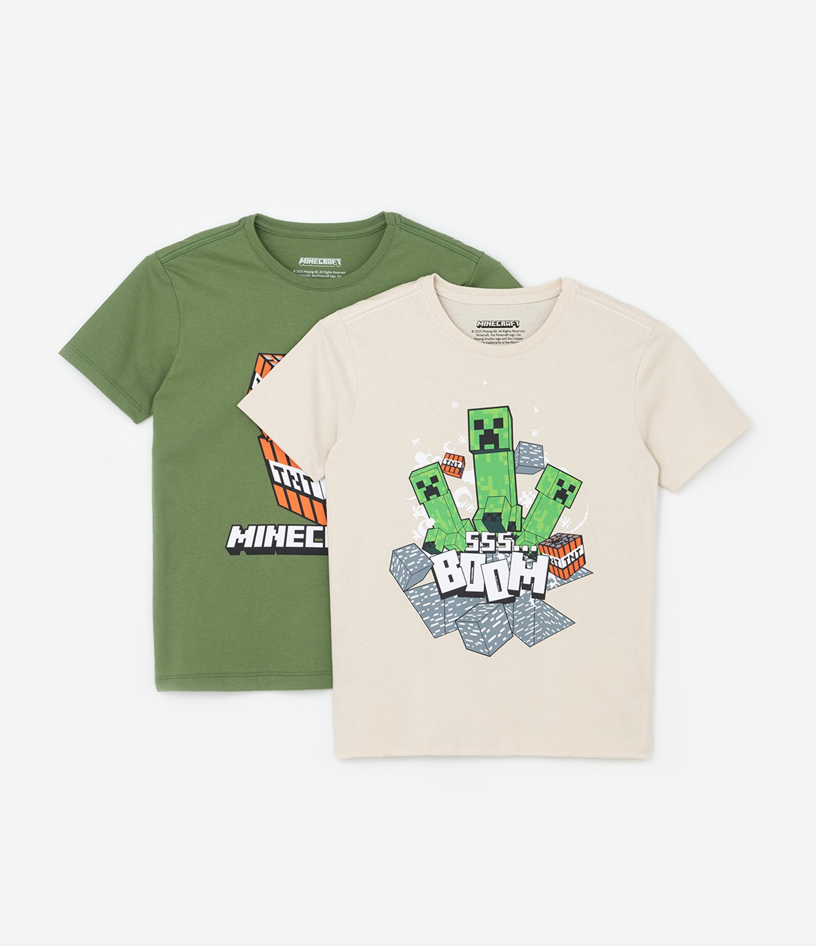 Kit 02 Camisetas Infantis com Estampa Minecraft - Tam 5 a 14 Anos Verde/Bege 1