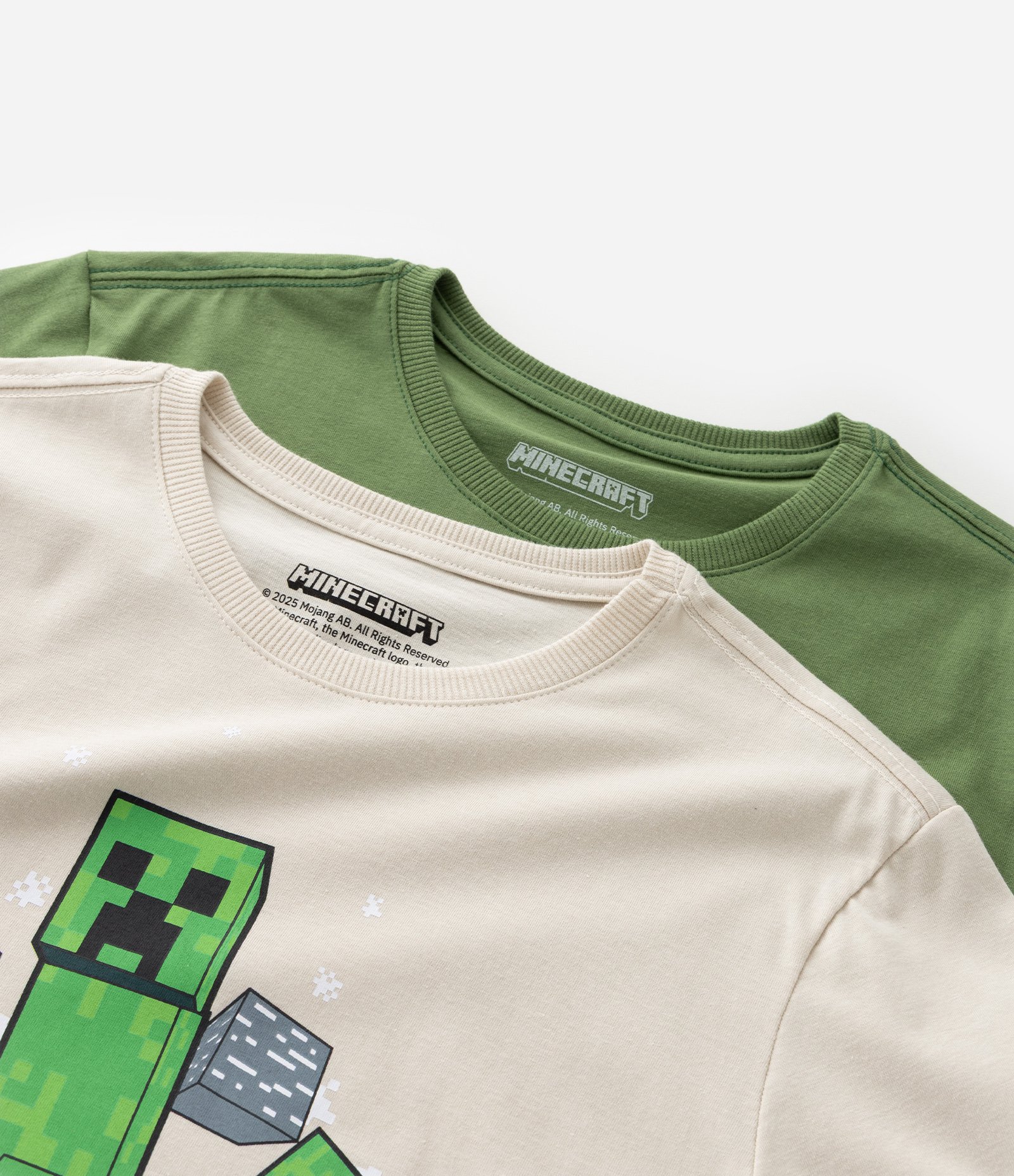 Kit 02 Camisetas Infantis com Estampa Minecraft - Tam 5 a 14 Anos Verde/Bege 4