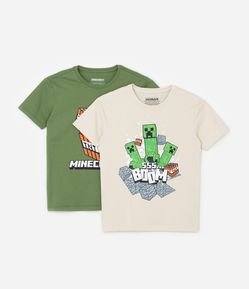 Kit 02 Camisetas Infantis com Estampa Minecraft - Tam 5 a 14 Anos