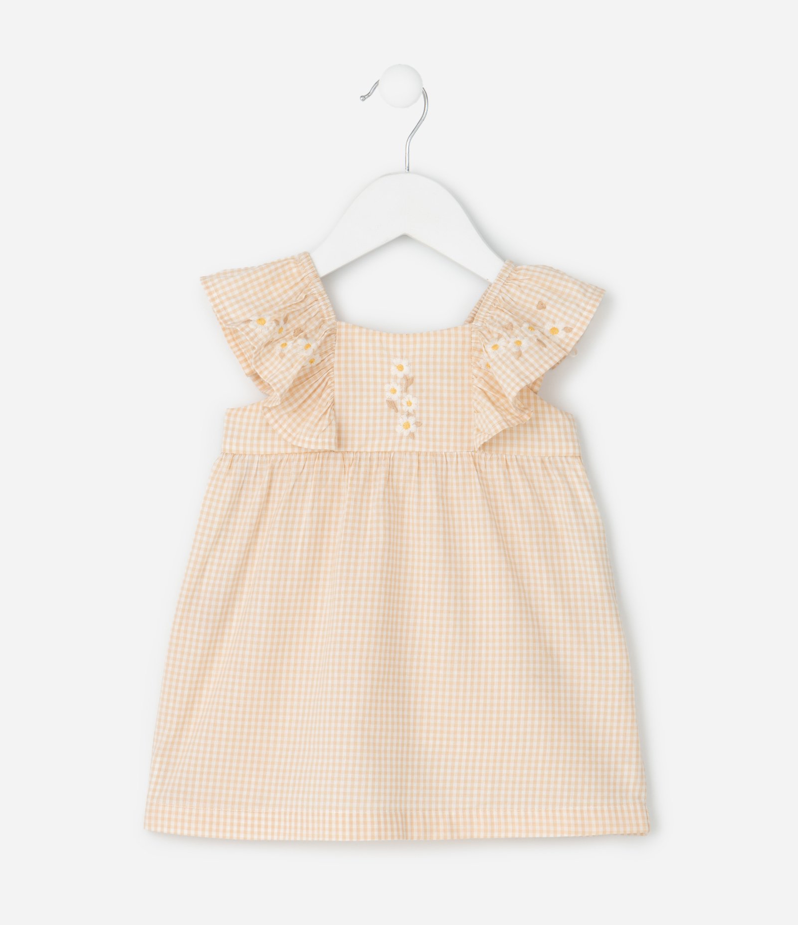Vestido Infantil Xadrez Vichy com Calcinha - Tam 0 a 18 meses Bege 2
