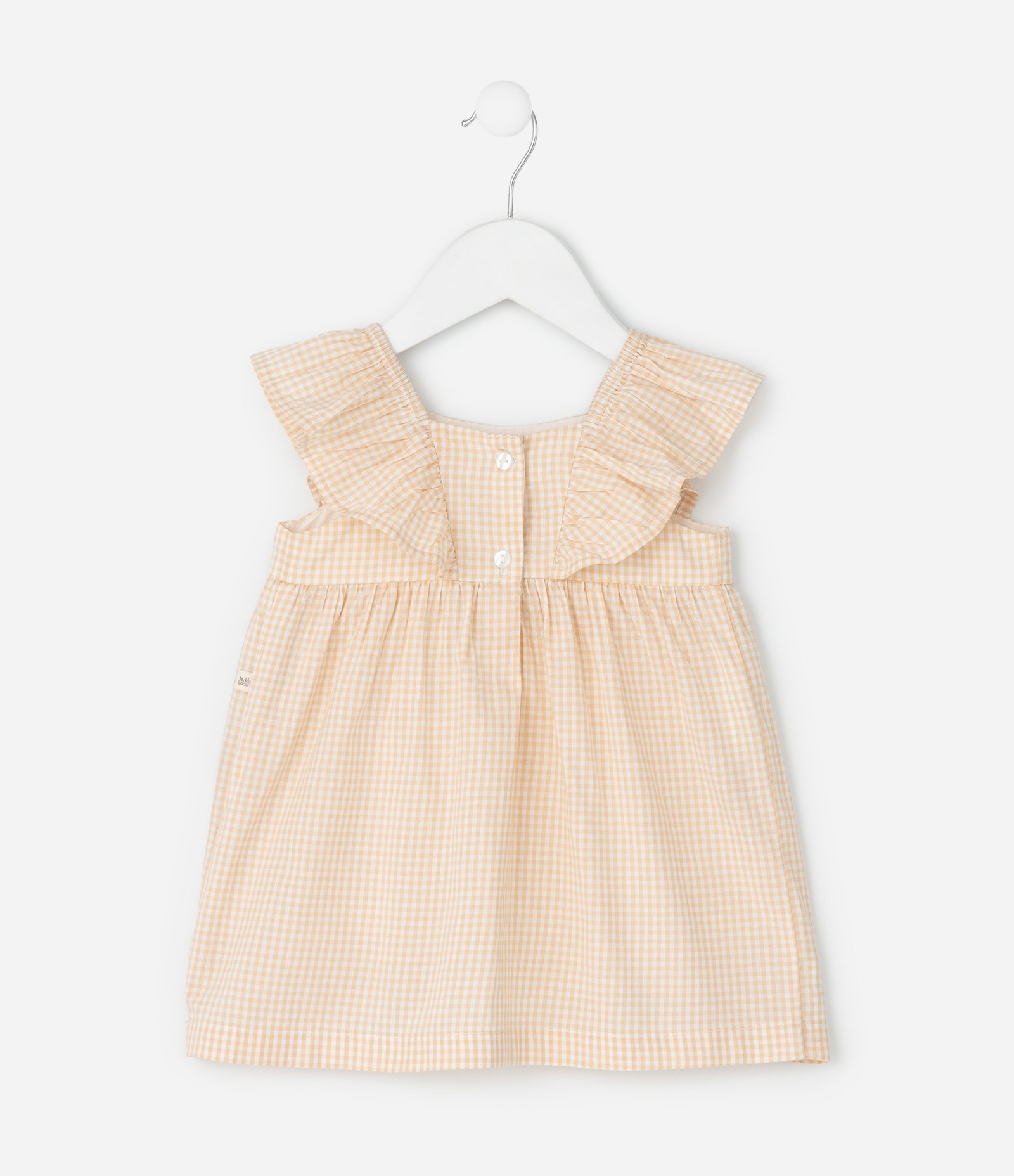 Vestido Infantil Xadrez Vichy com Calcinha - Tam 0 a 18 meses Bege 3
