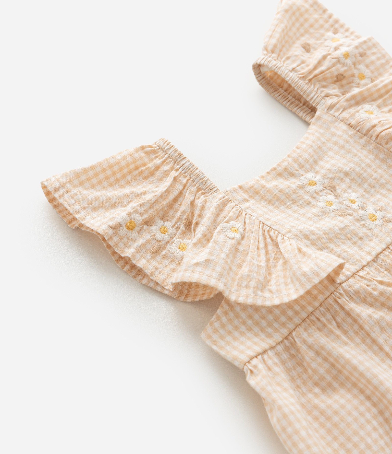 Vestido Infantil Xadrez Vichy com Calcinha - Tam 0 a 18 meses Bege 6