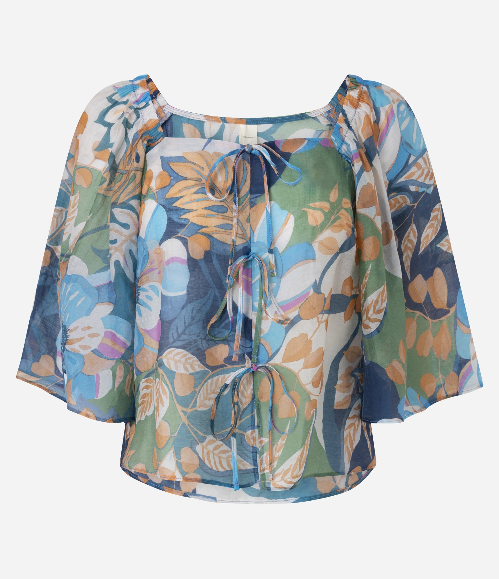 Blusa em Chiffon com Manga Ampla e Estampa Folhagem Multicores 5