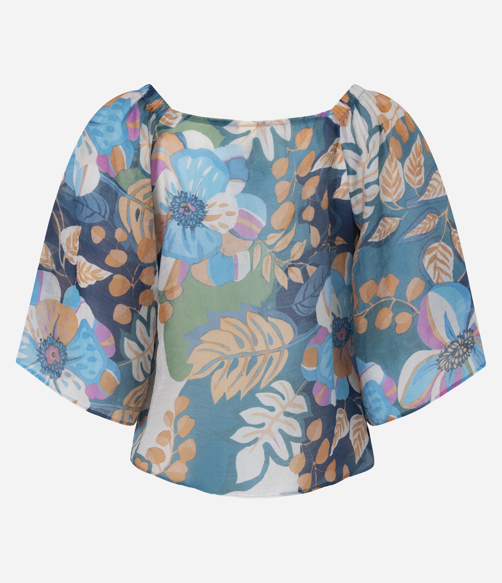 Blusa em Chiffon com Manga Ampla e Estampa Folhagem Multicores 6