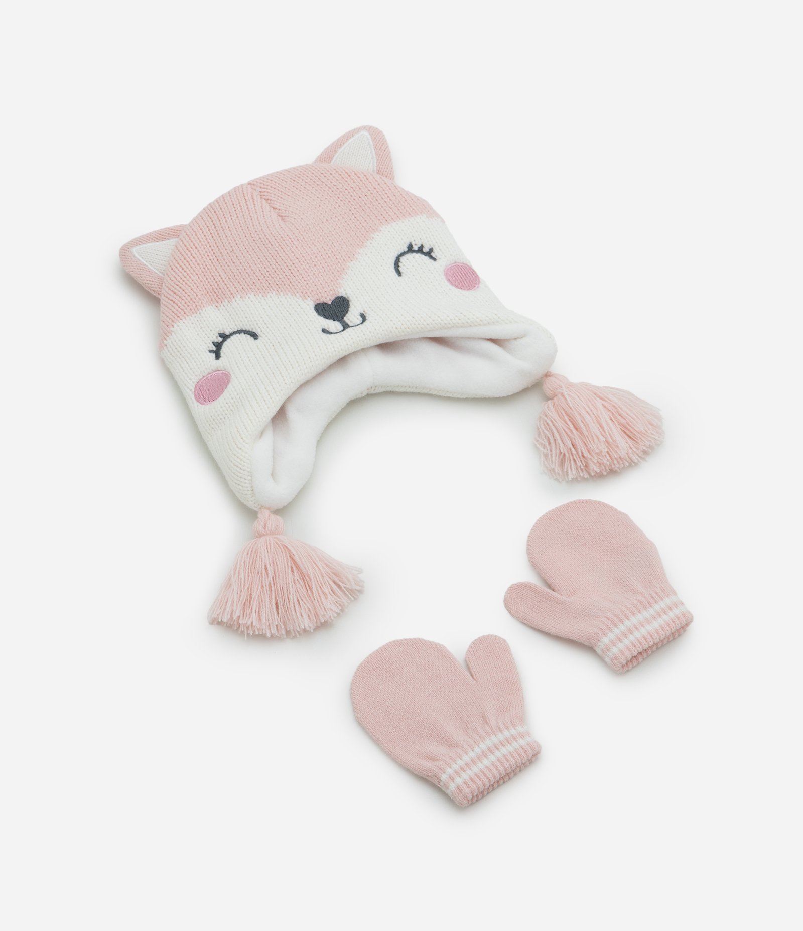 Conjunto Touca com Luvas com Carinha Bordado – Tam U Rosa Claro 1