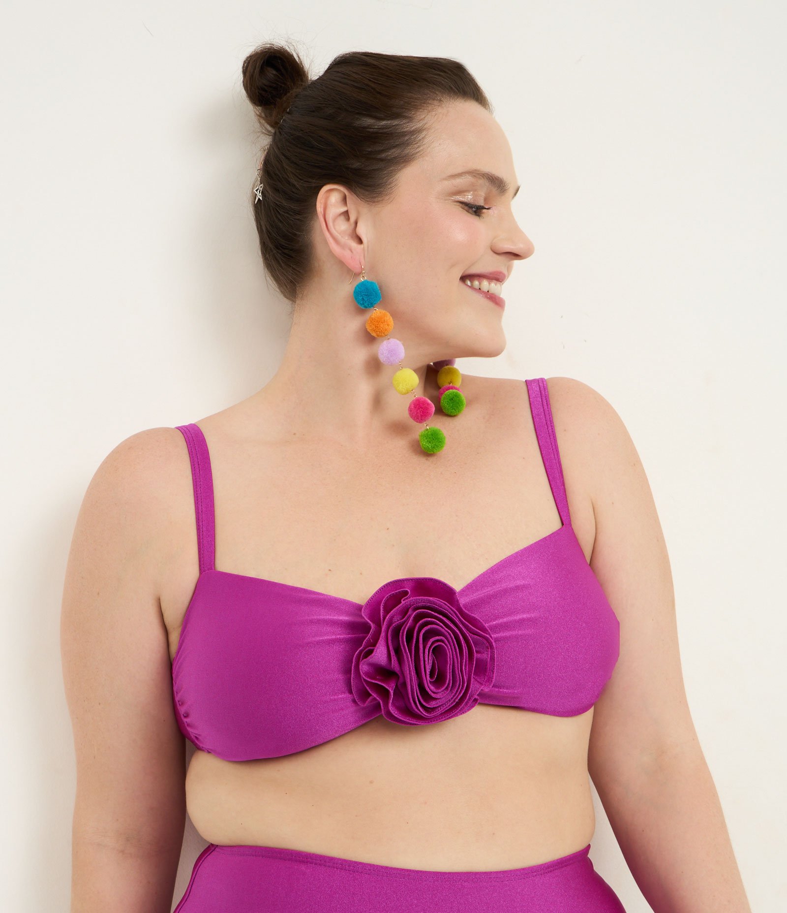Biquíni Top Brilhoso em Microfibra com Flor Frontal Curve & Plus Size Roxo 2