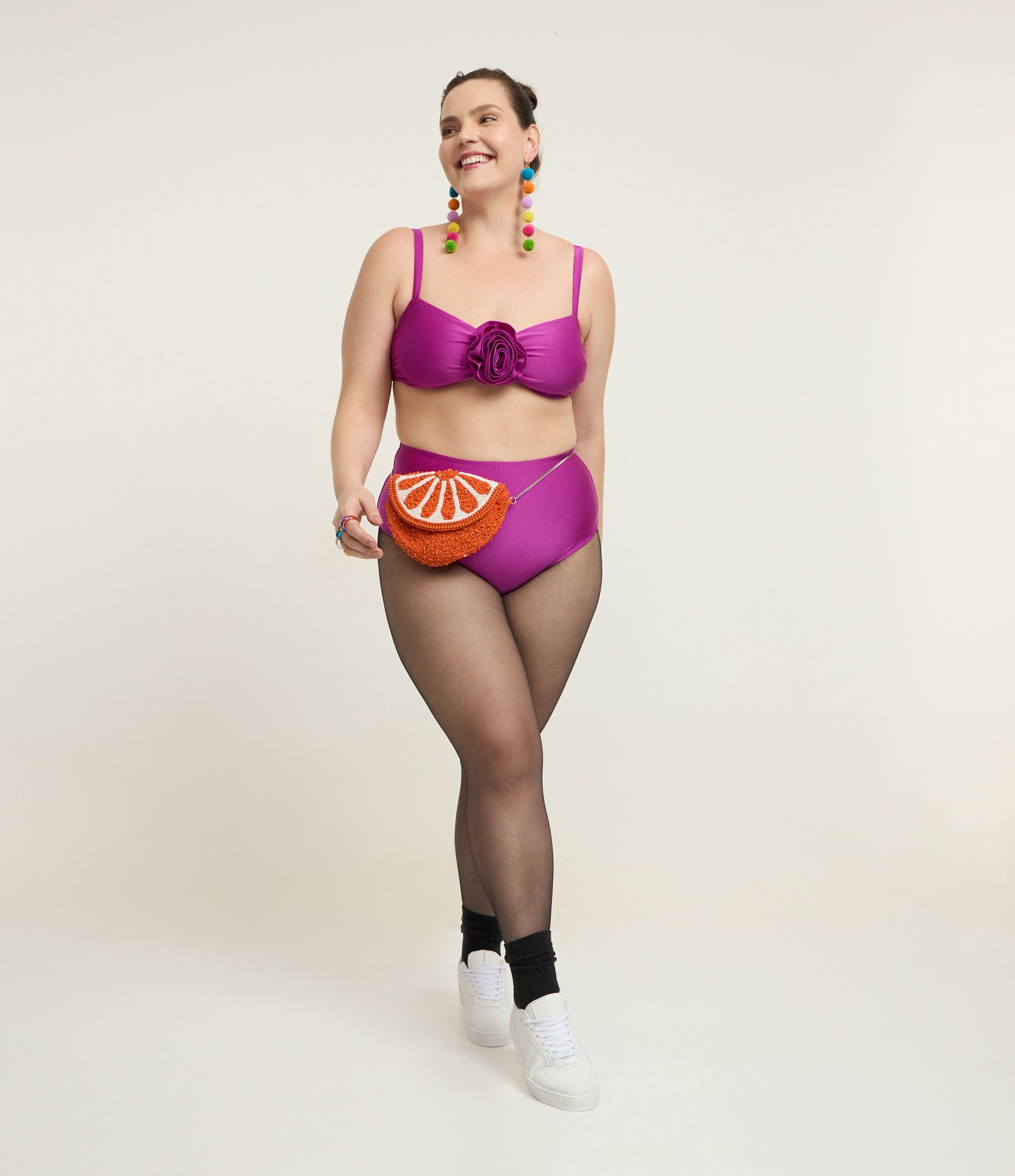 Biquíni Top Brilhoso em Microfibra com Flor Frontal Curve & Plus Size Roxo 3