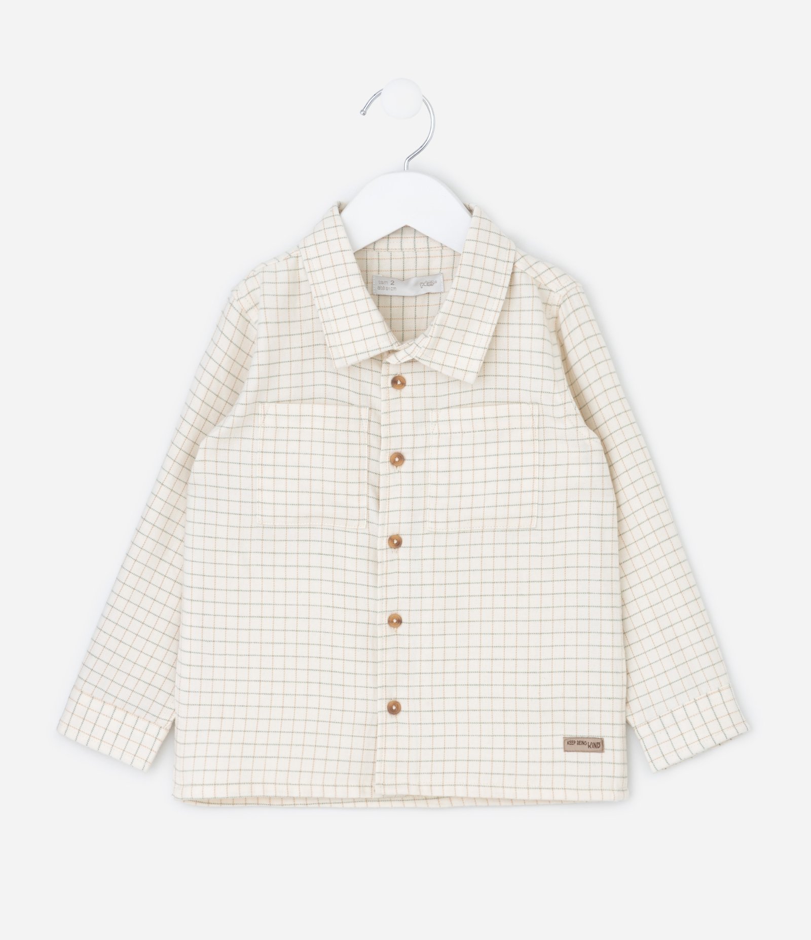 Camisa Infantil em Flanela Xadrez com Bolsos – Tam 1 a 6 Anos Bege Claro 1