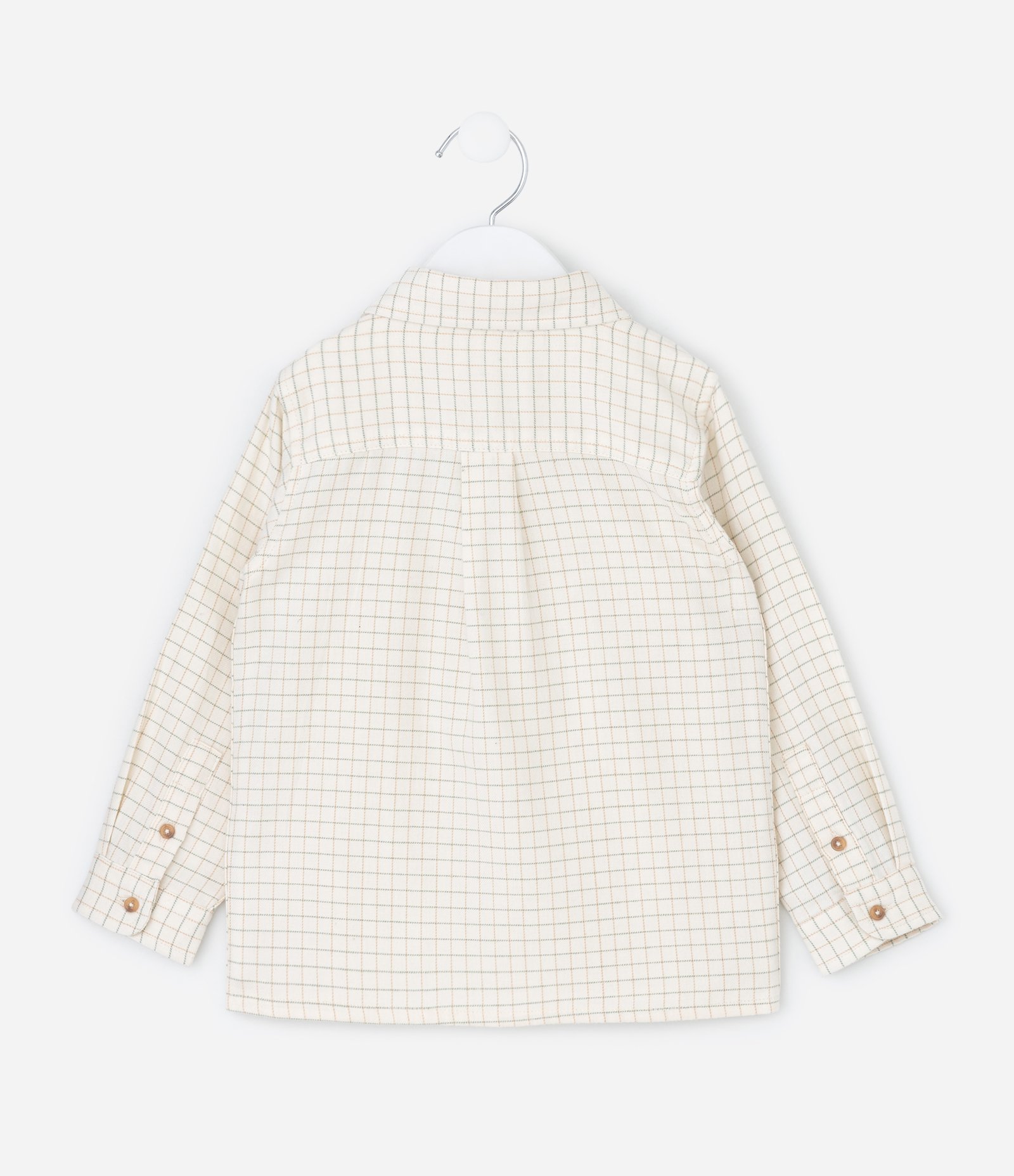 Camisa Infantil em Flanela Xadrez com Bolsos – Tam 1 a 6 Anos Bege Claro 2