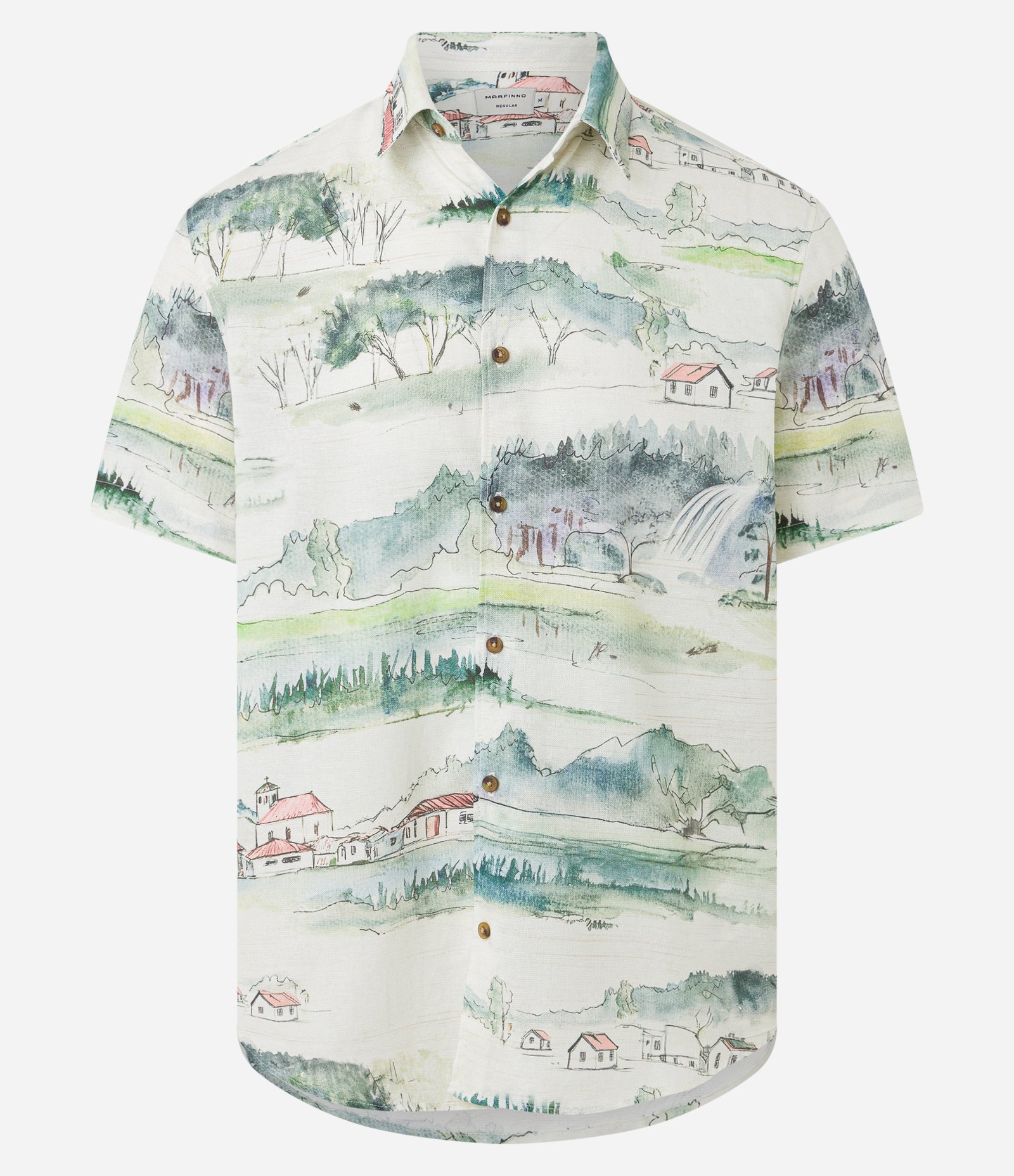 Camisa em Algodão com Estampa de Paisagem Branco 6